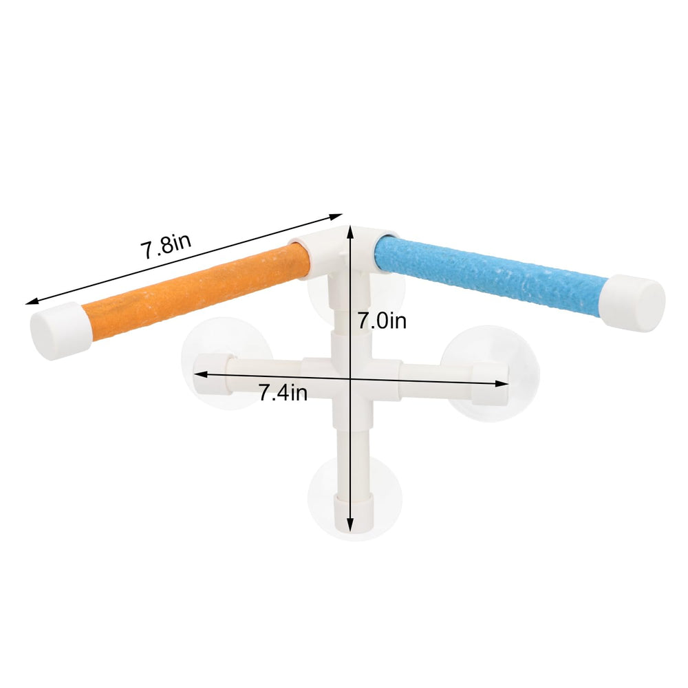 Hypeety bath-time perch with three triangular suction cups for stable bathroom use by birds