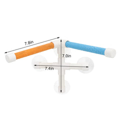 Hypeety bath-time perch with three triangular suction cups for stable bathroom use by birds