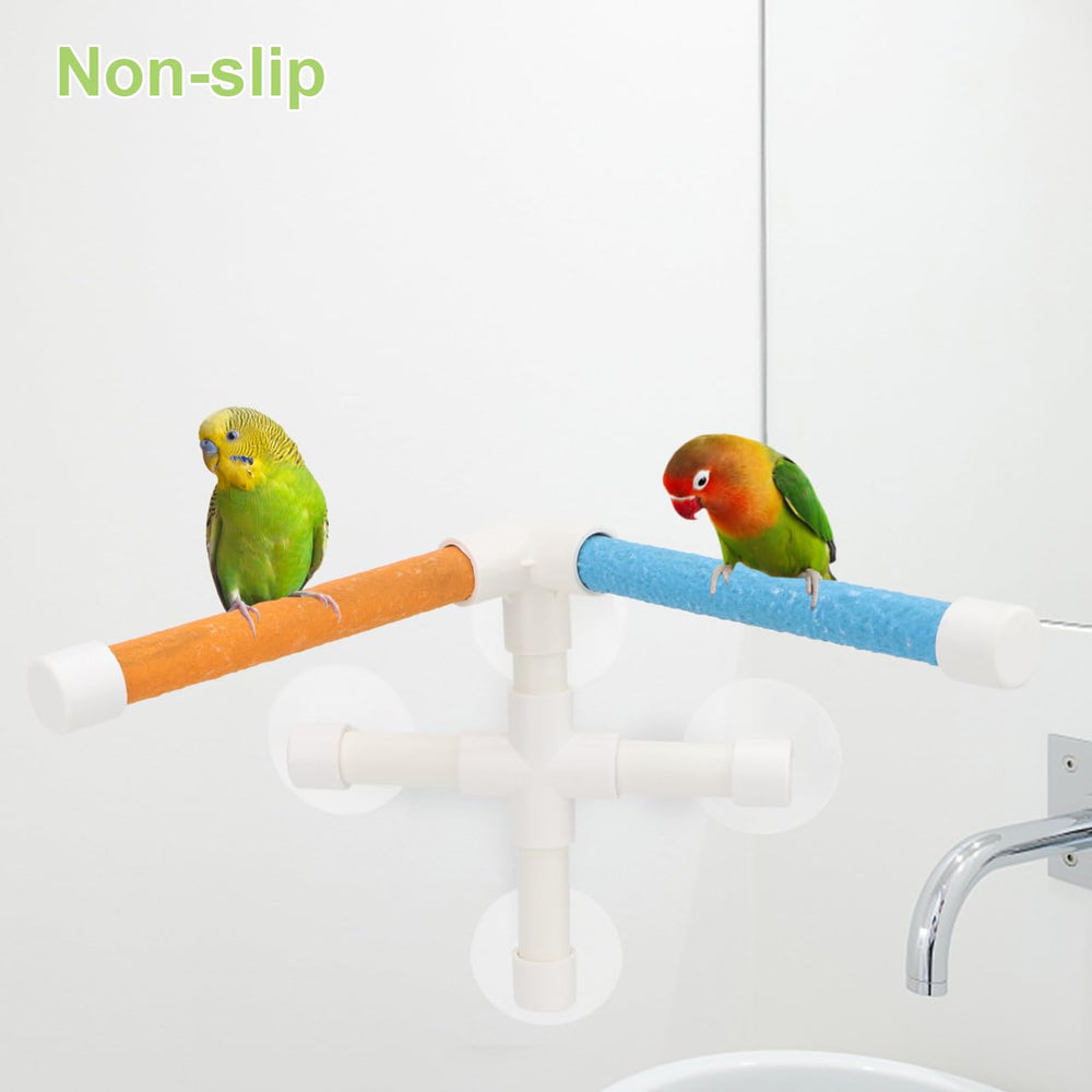 Hypeety double-stand perch provides versatile placement for window or bath areas for birds