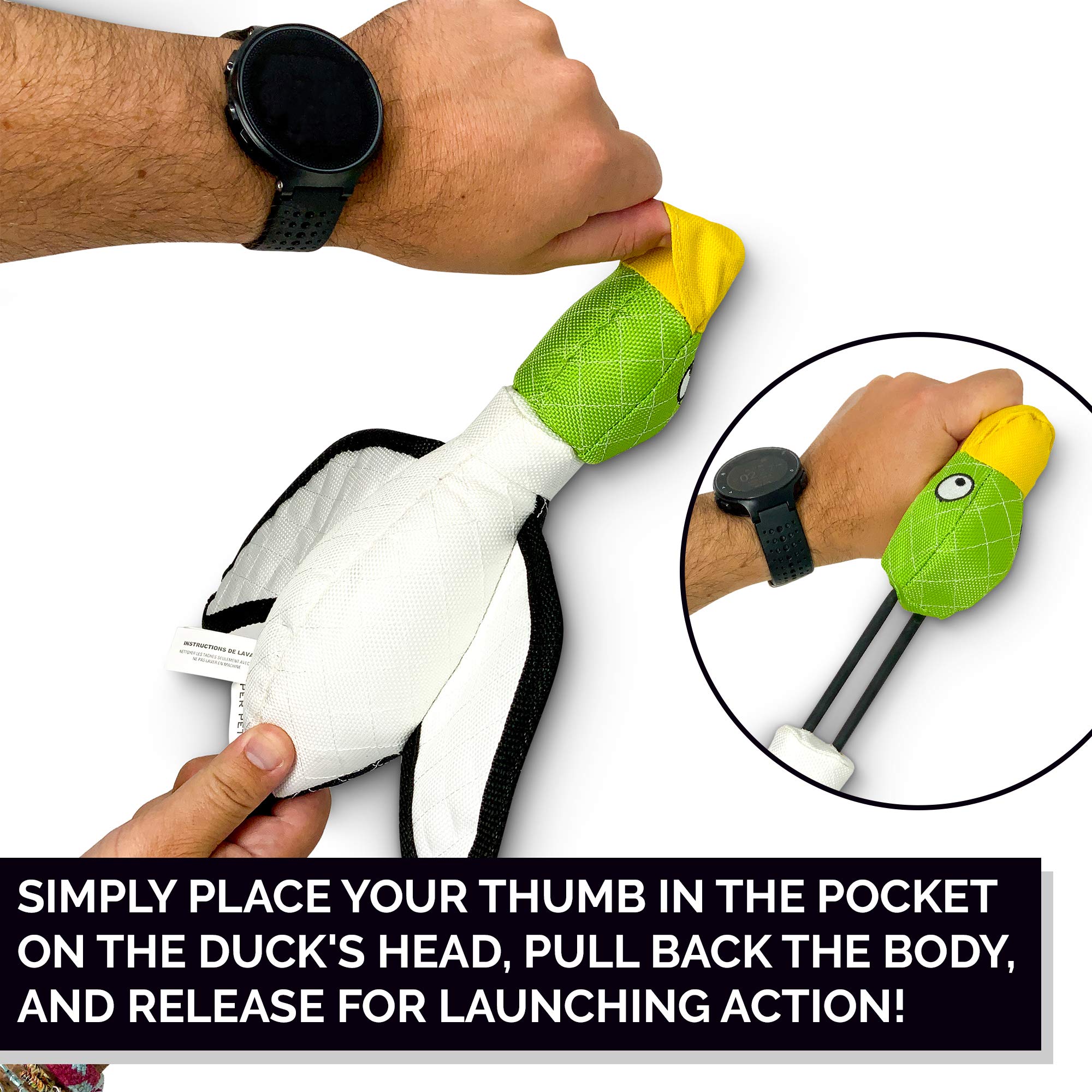 Hyper Pet Flying Duck floats on water for beach and pool play.