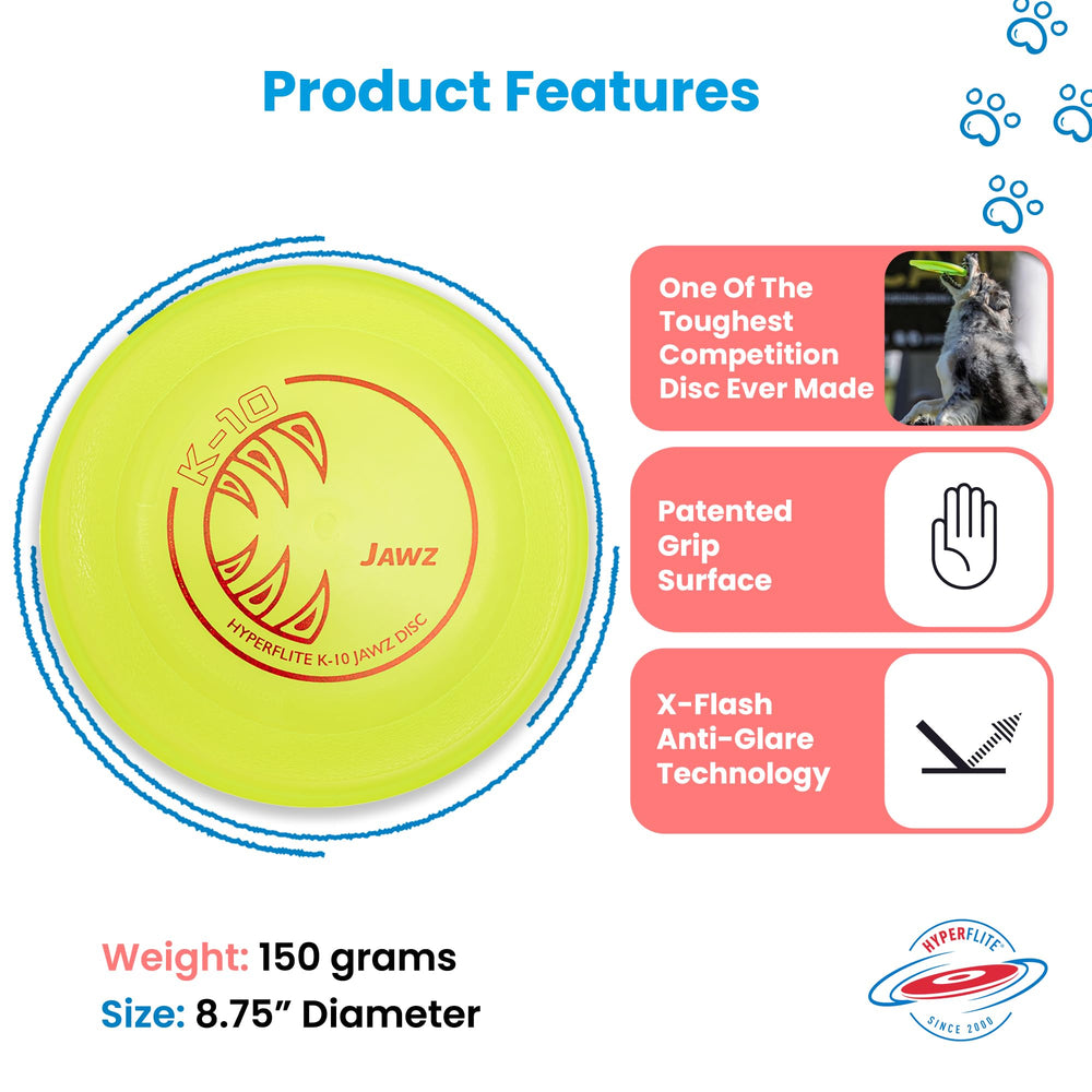 Hyperflite K-10 Jawz Yellow Disc side grip surfaces improve control during fast catches.
