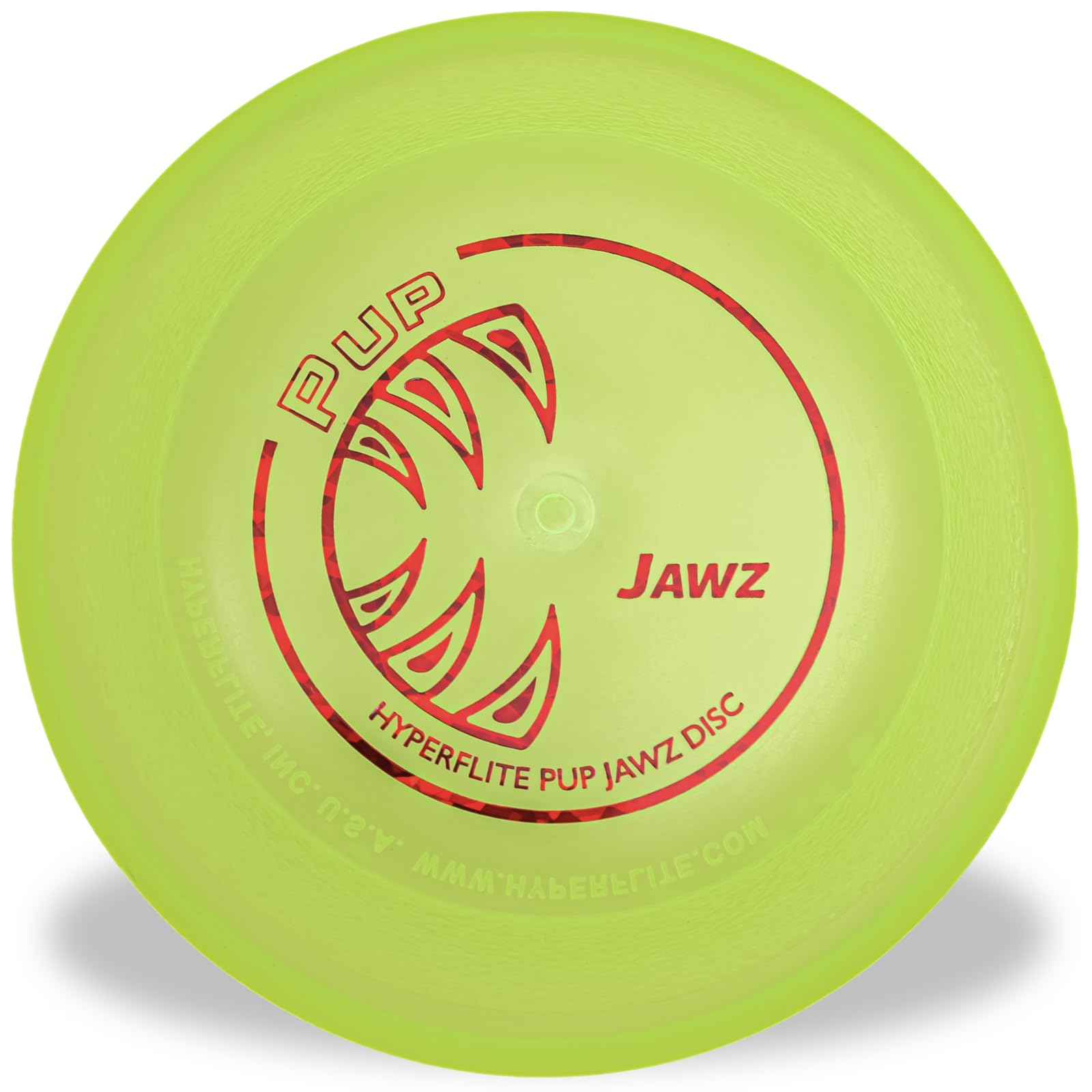 Hyperflite Pup Jawz yellow disc with 7 inch diameter ready for high energy fetch