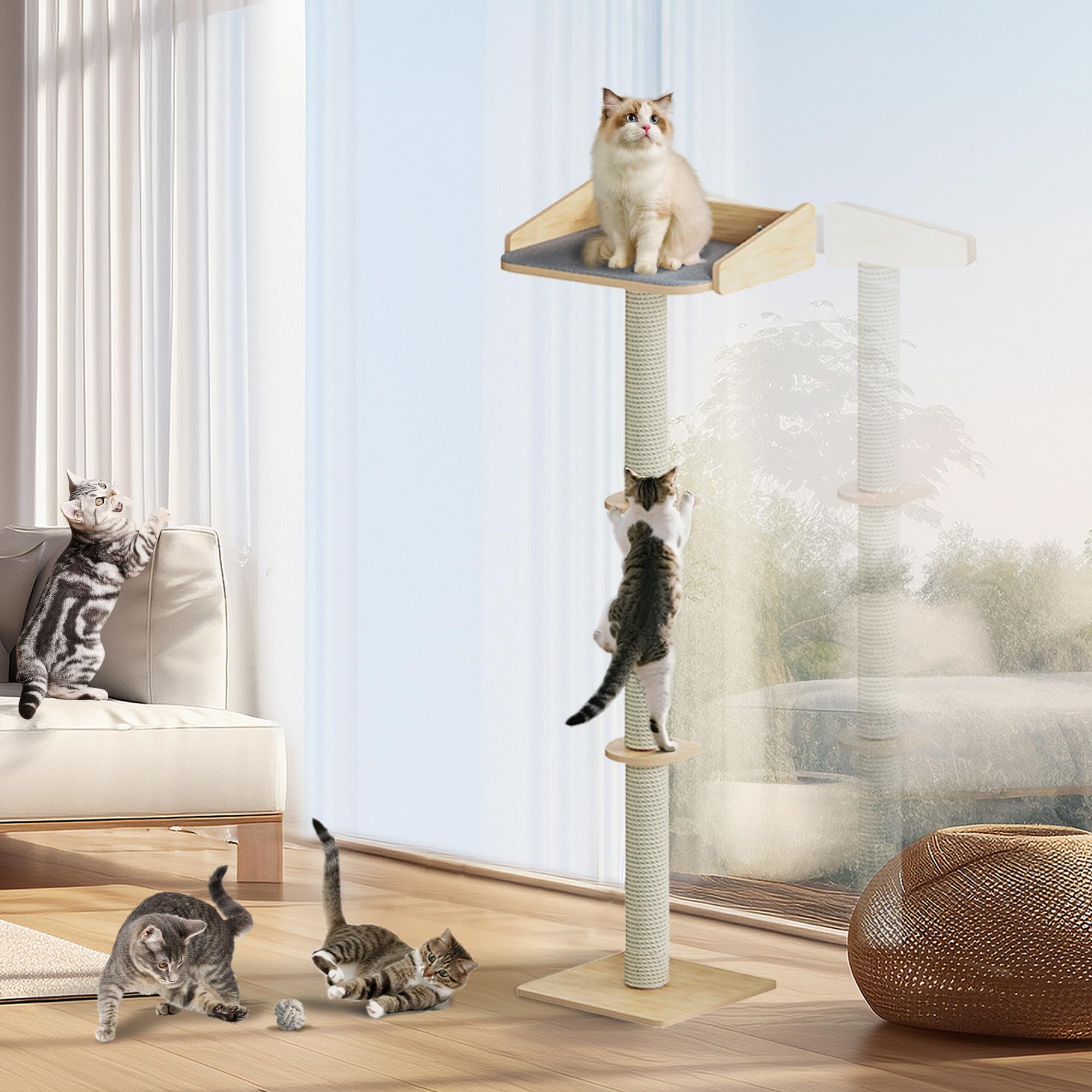 HYUVCX cat window perch 53-inch panorama view promotes enrichment by watching outdoors.