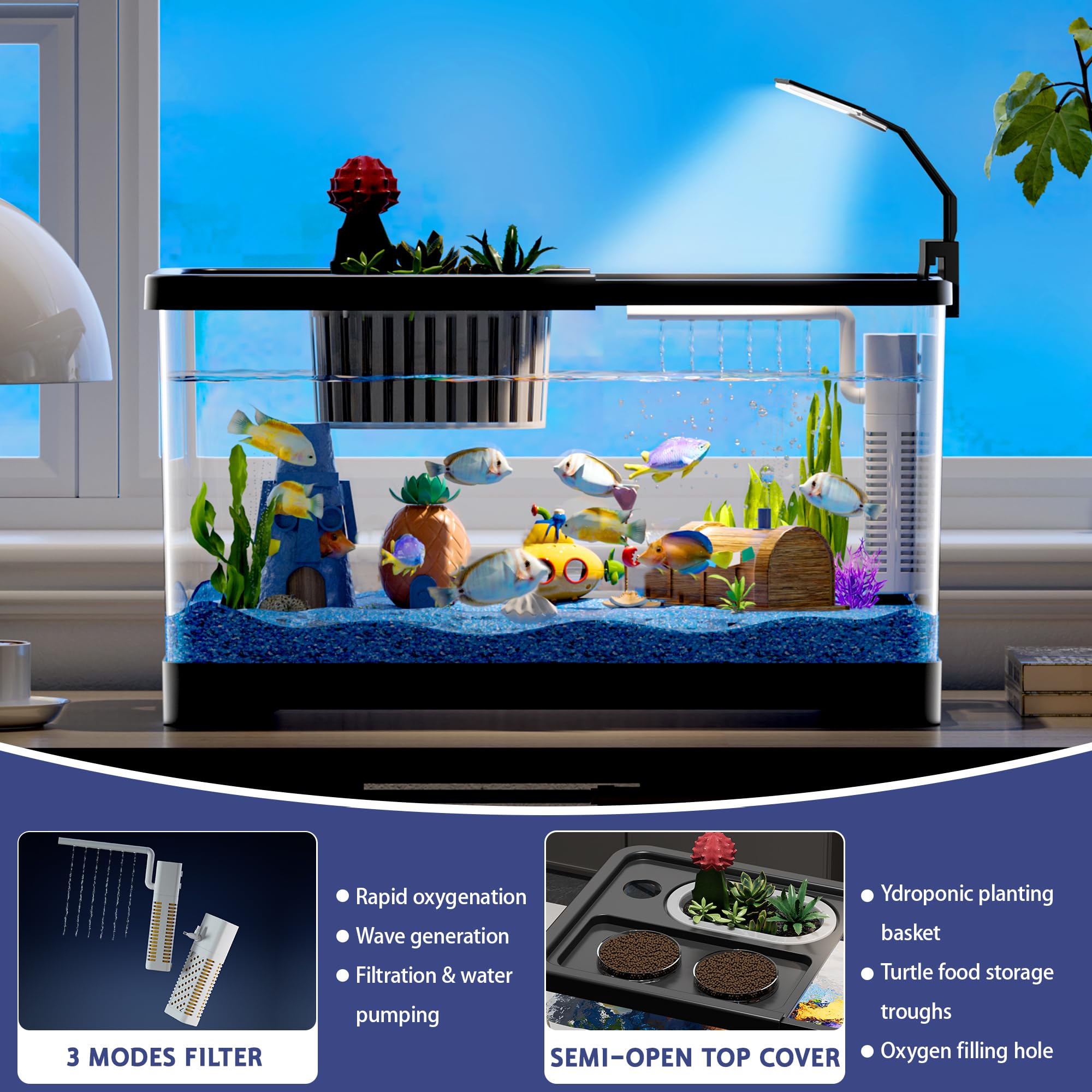 HYUVCX fishing net included for convenient tank maintenance