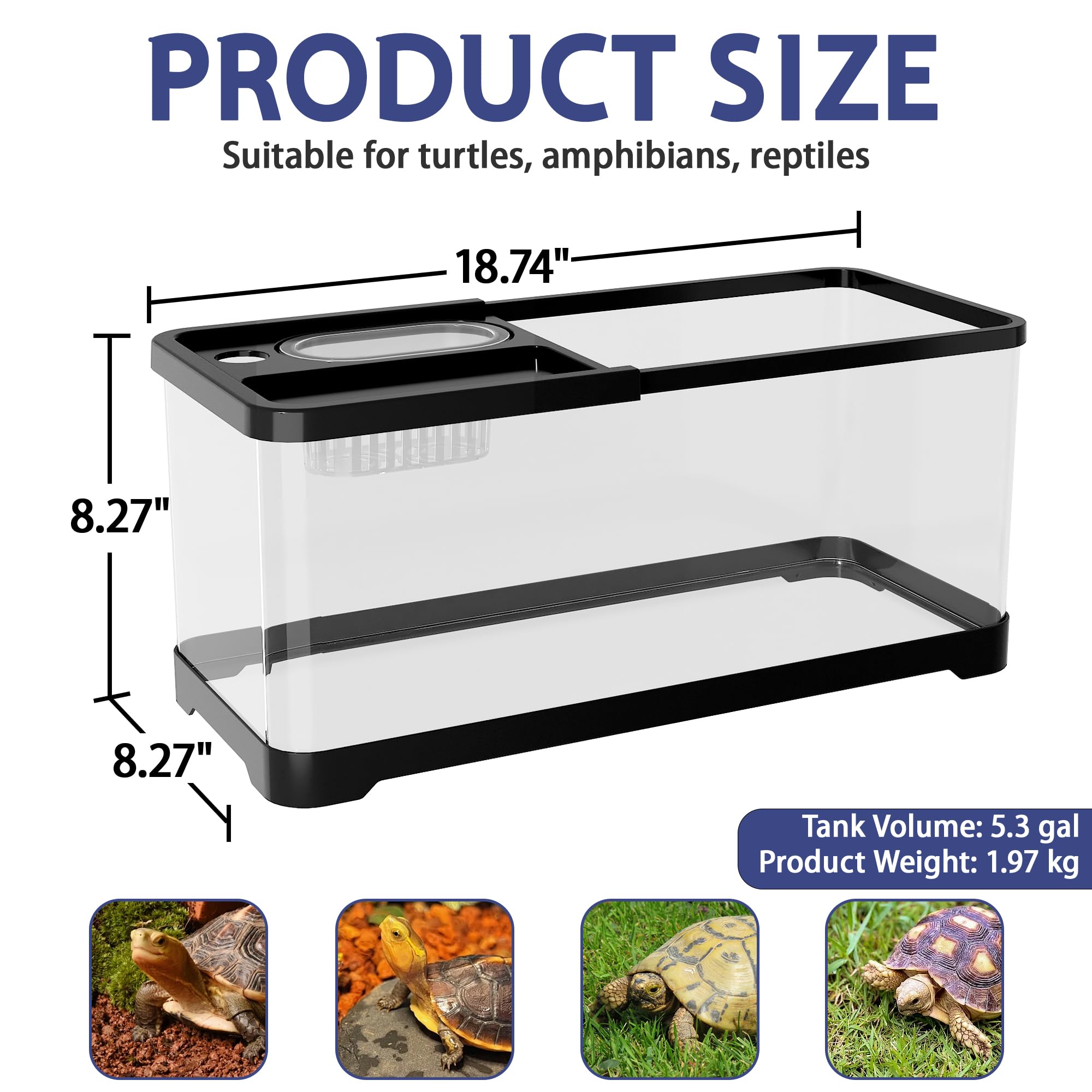 HYUVCX turtle tank 360° view delivers immersive observation from any angle.