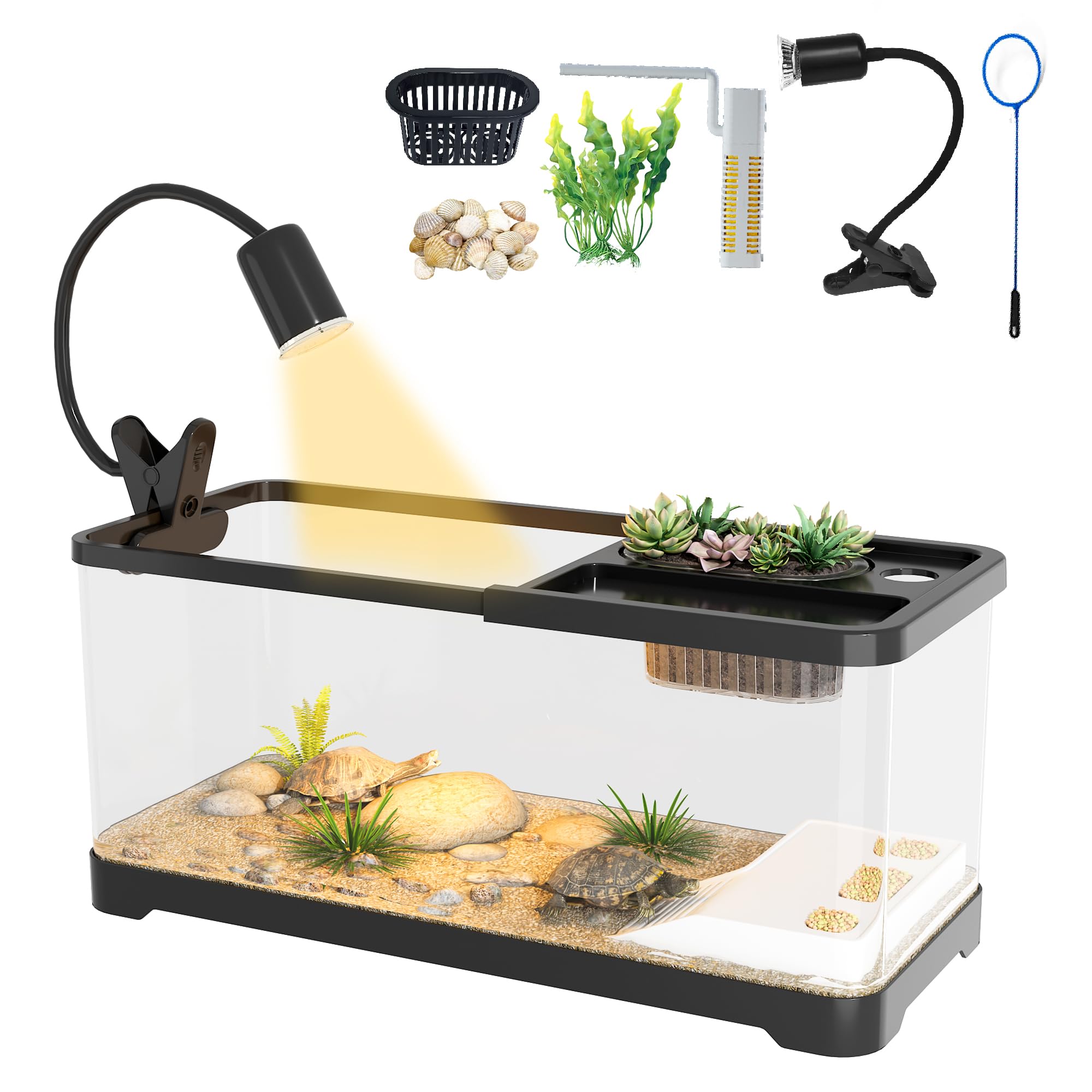 HYUVCX 5.3 gallon turtle tank offers crystal-clear 360° viewing for observing aquatic life.
