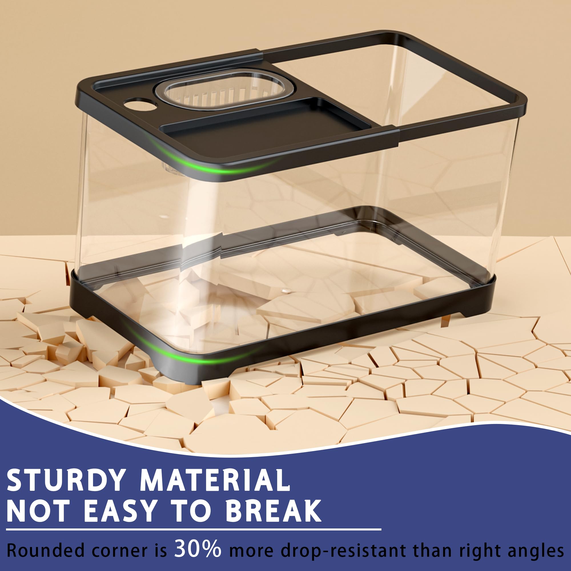 HYUVCX turtle tank semi-open top simplifies feeding and maintenance.
