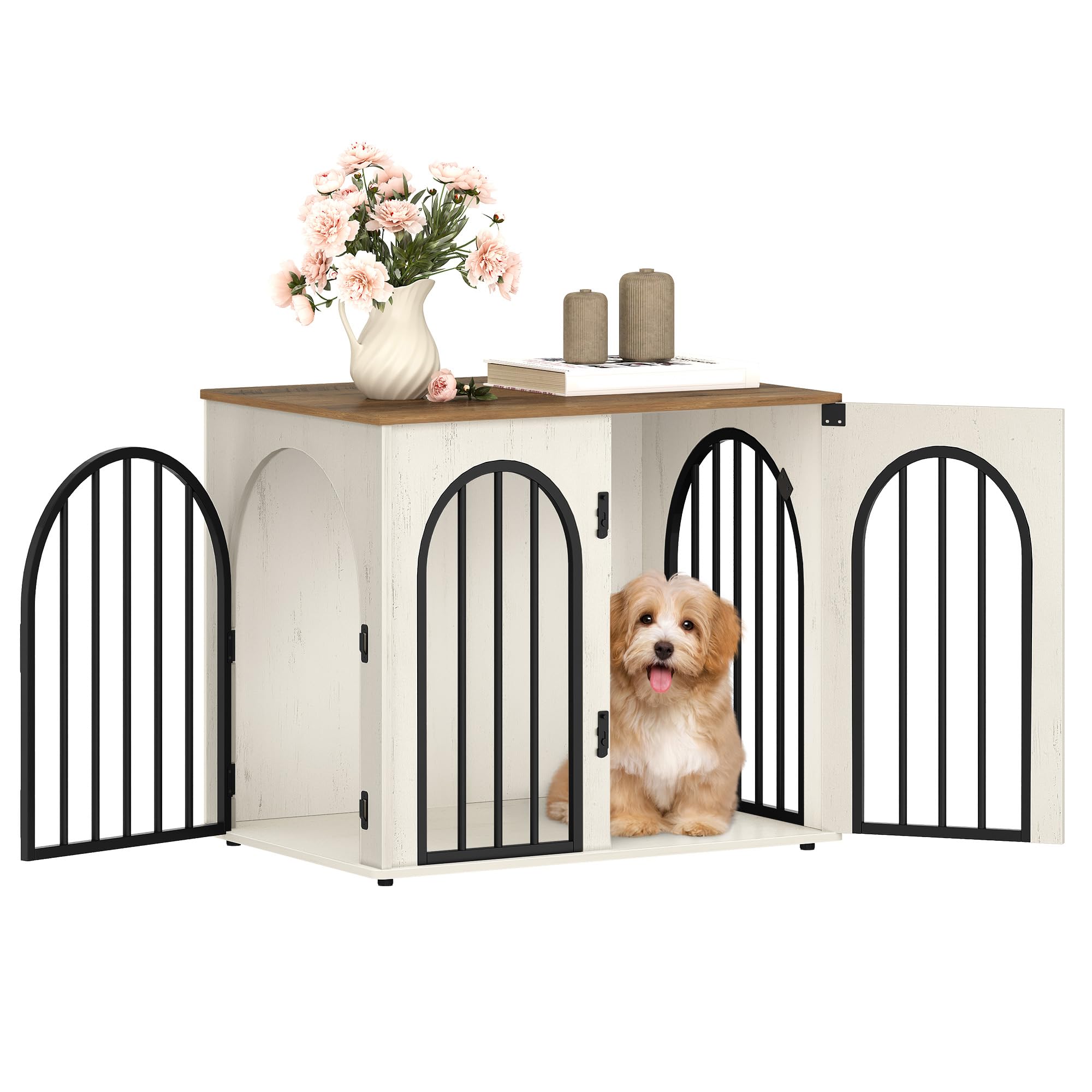 Hzuaneri 26-8-inch wooden dog crate arch door promotes durable, space-saving pet housing.