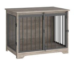 Hzuaneri barn-door dog crate showcases space-saving design for small rooms.