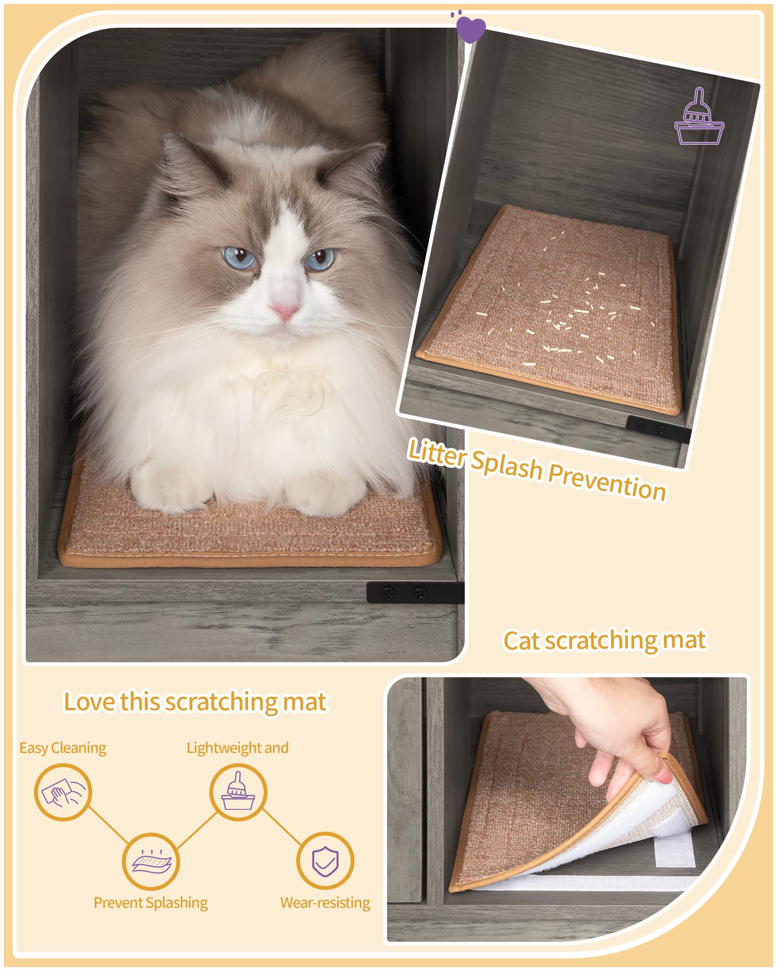 Hzuaneri carpet inside litter box demonstrates mess containment and comfort