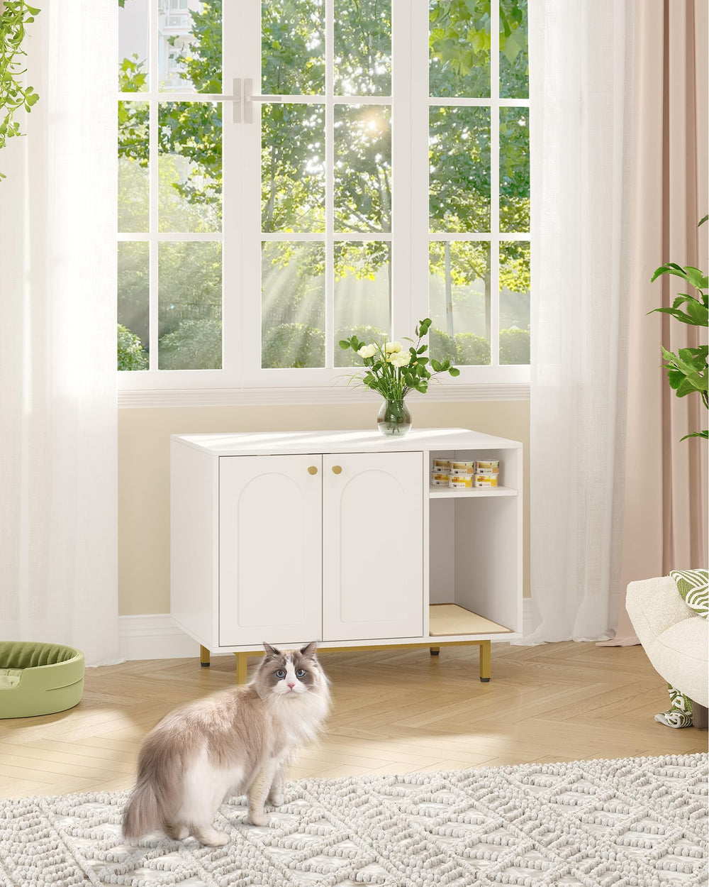 Hzuaneri cat litter box enclosure adjustable feet stabilize on uneven floors