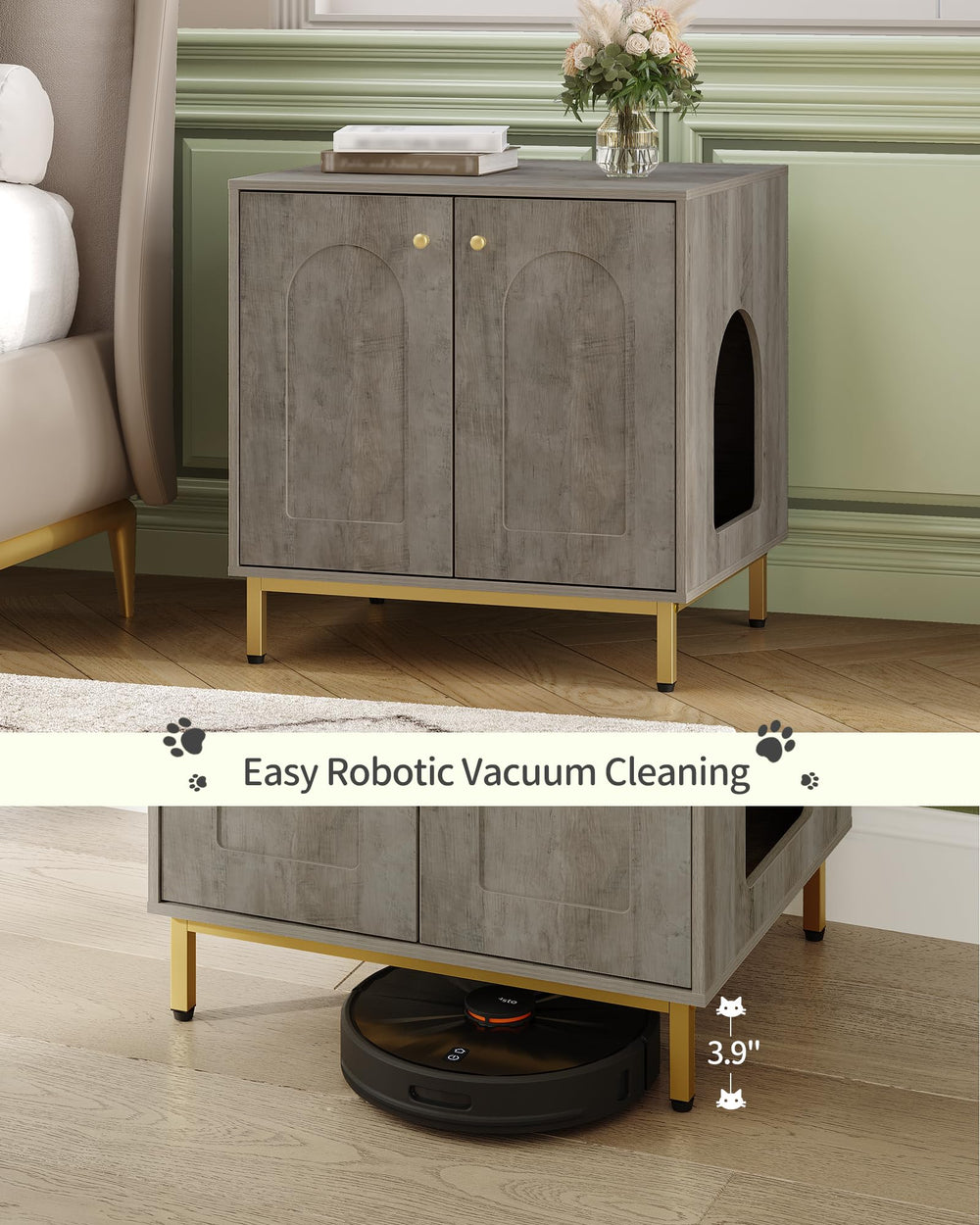 Hzuaneri Cat Litter Box Enclosure assembled-living-room fits into home decor.