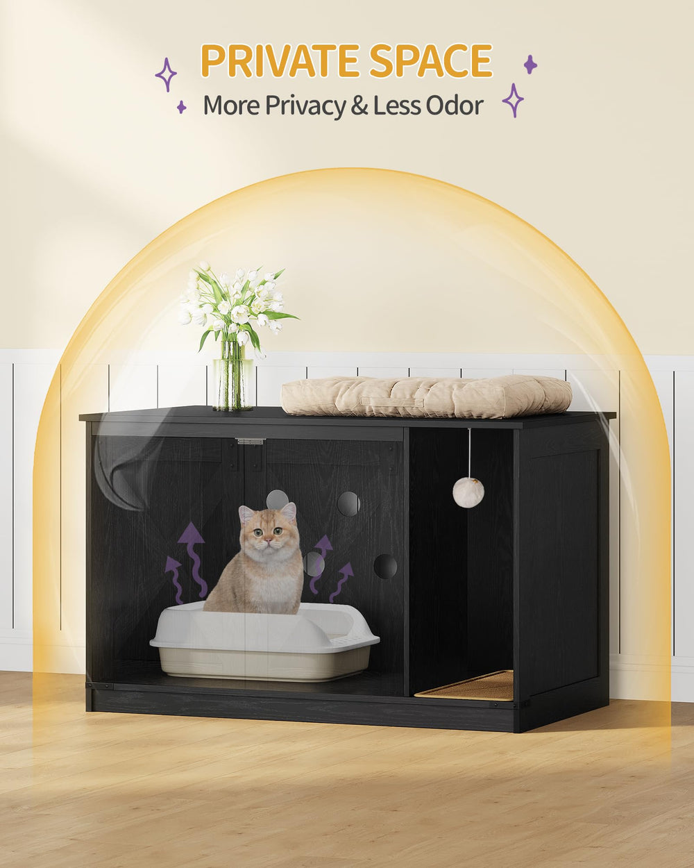 Hzuaneri cat-litter-box-enclosure ball and bell offers playful enrichment