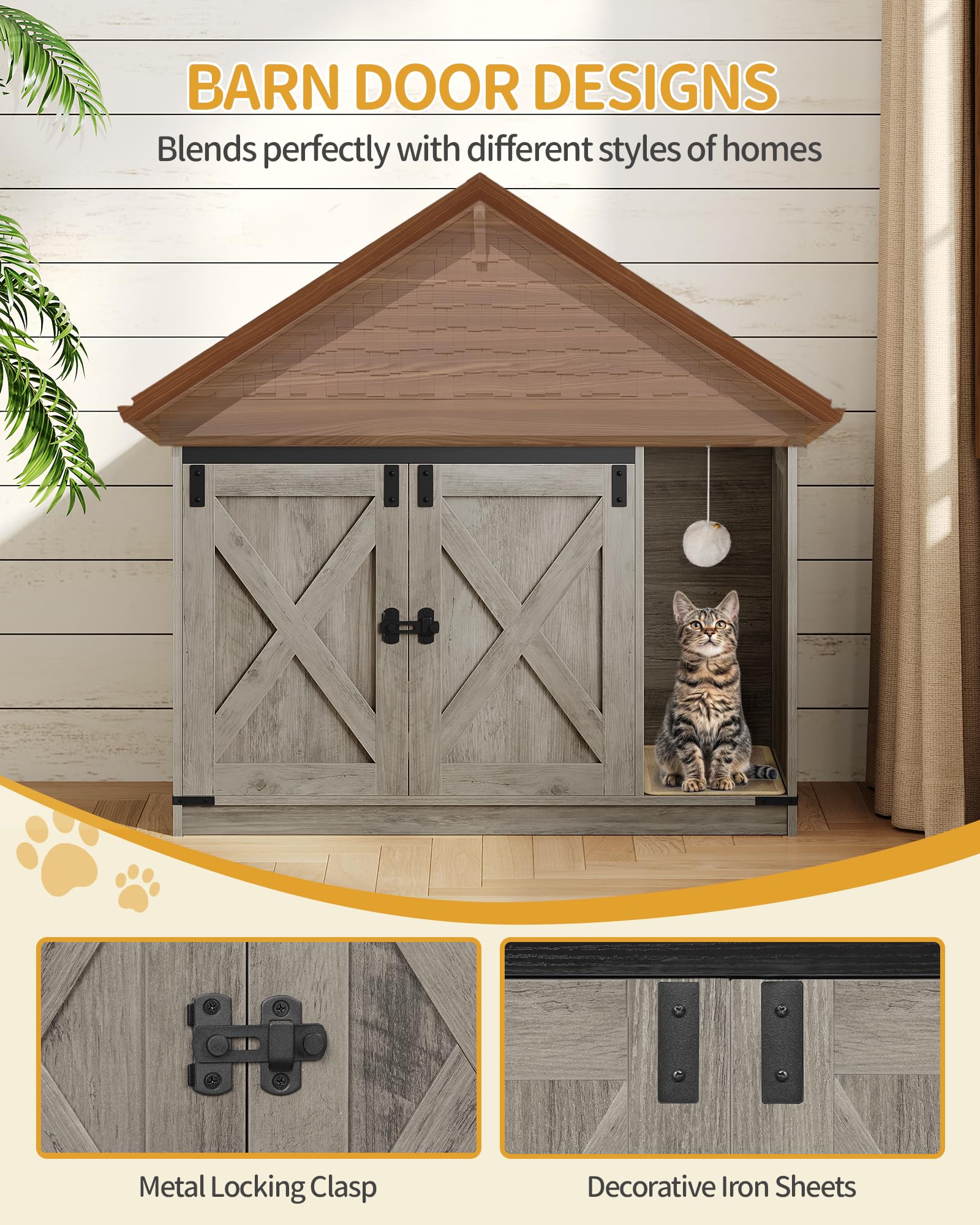 Hzuaneri cat litter box enclosure barn door design blends rustic decor.