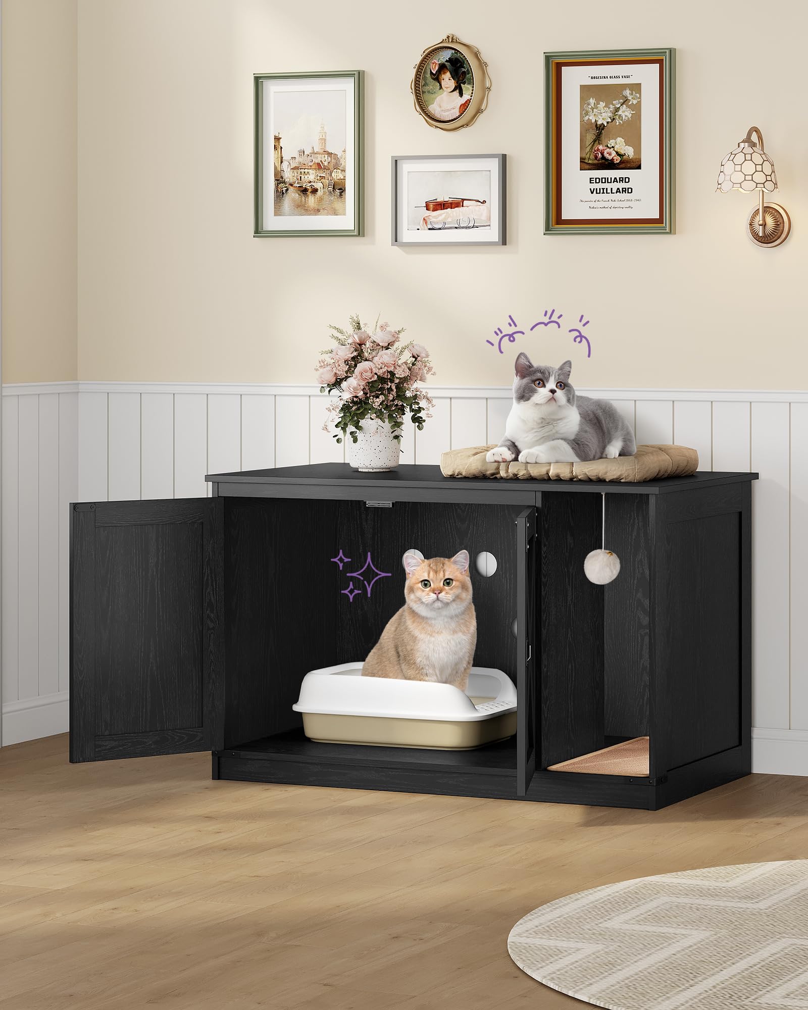 Hzuaneri cat-litter-box-enclosure barn door detail showcases rustic farmhouse charm