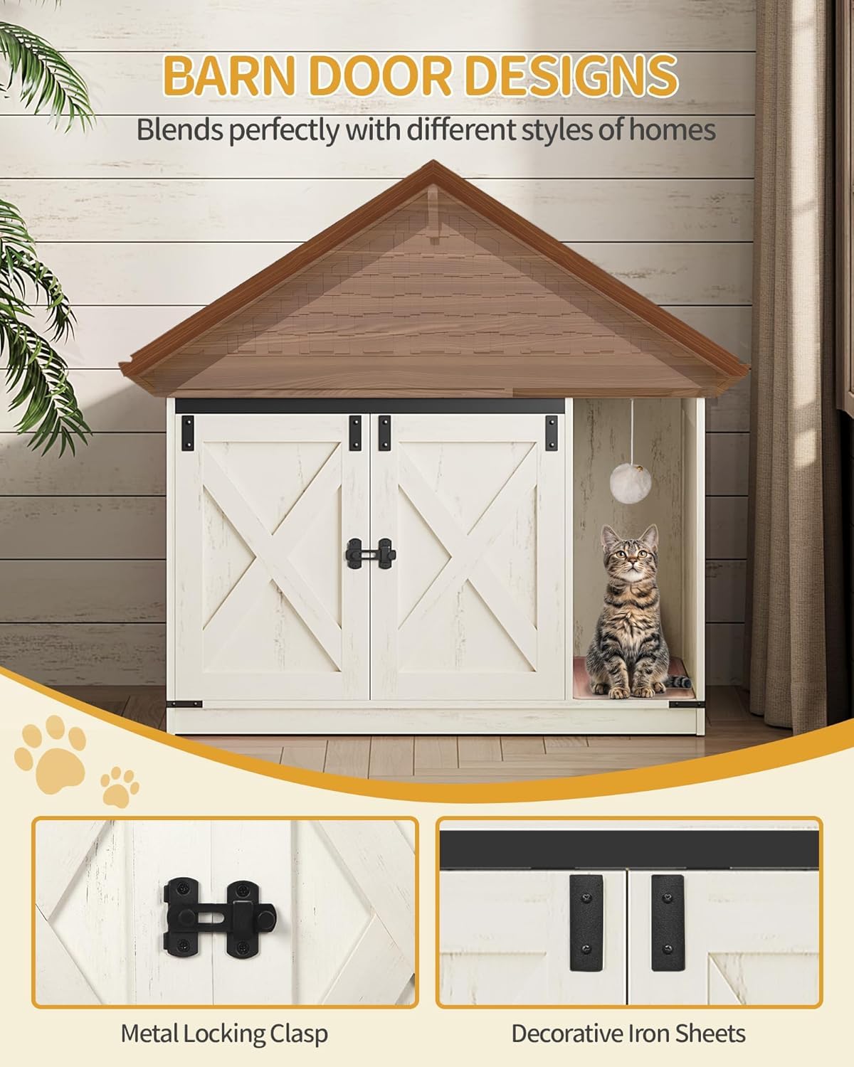 Hzuaneri cat litter box enclosure with bell and scratching ball for play.