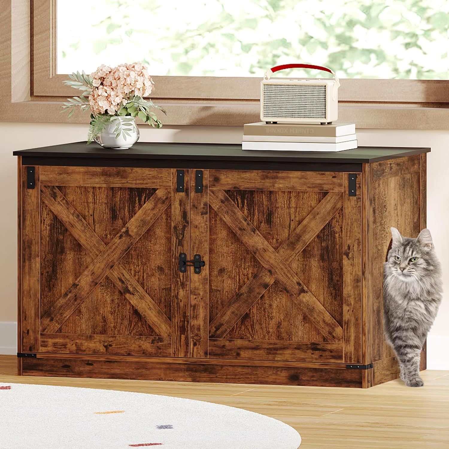 Hzuaneri cat litter box enclosure cushion inside creates a cozy, private space for cats.