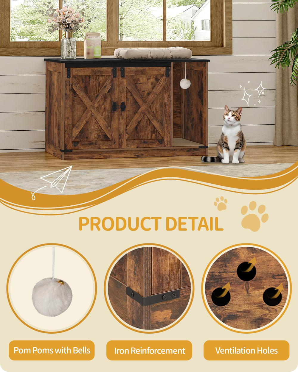 Hzuaneri cat-litter-box-enclosure-dimension presents spacious interior dimensions.