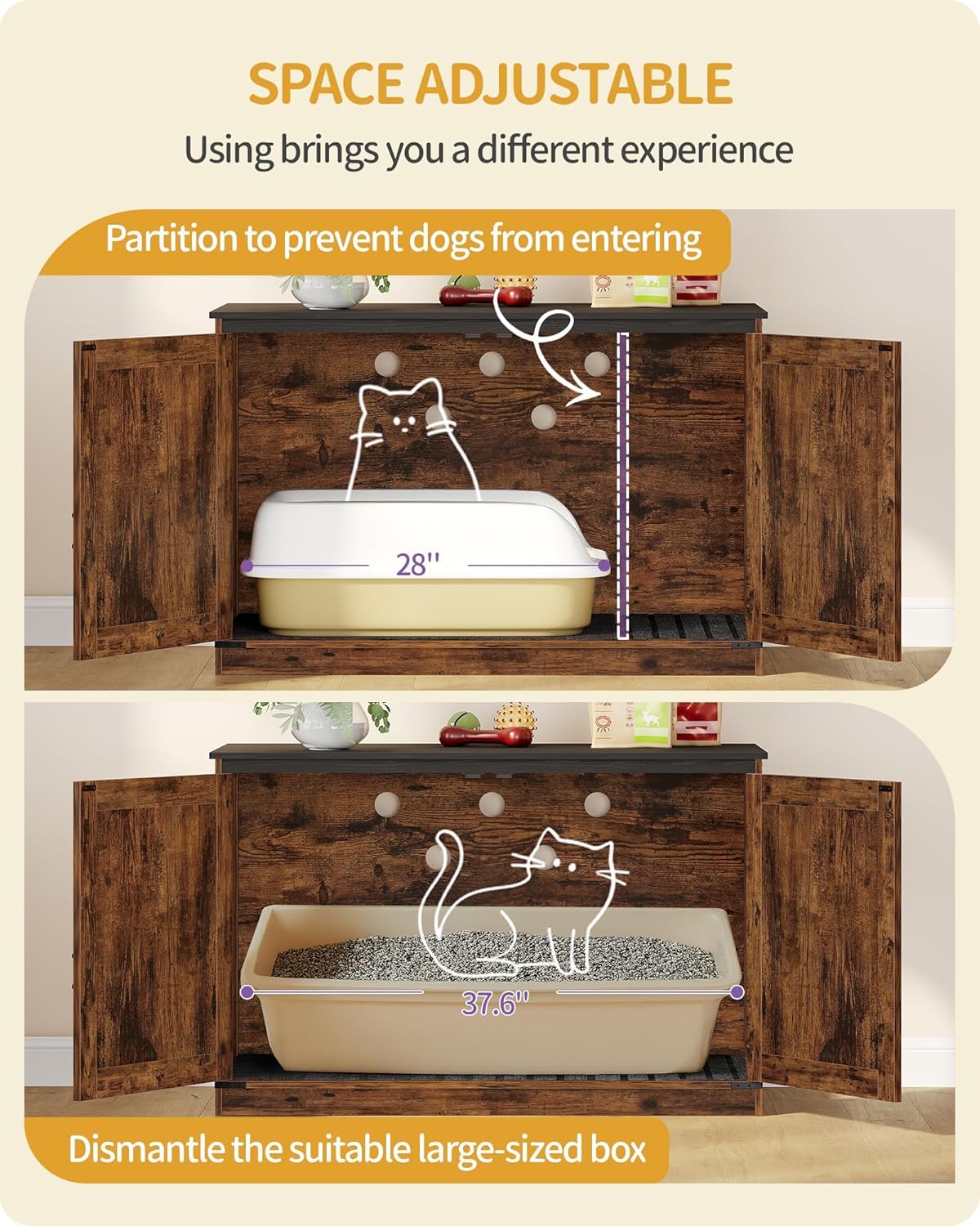 Hzuaneri cat litter box enclosure dog-proof design keeps cats secure in private space.