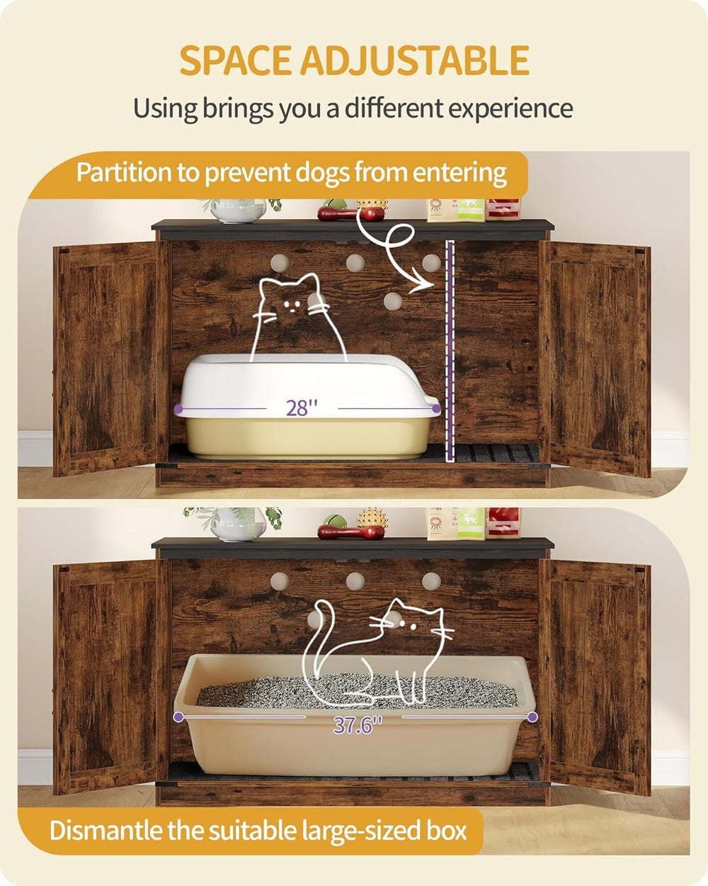 Hzuaneri cat litter box enclosure dog-proof design keeps cats secure in private space.