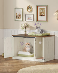 Hzuaneri cat litter box enclosure doors open with rustic design.