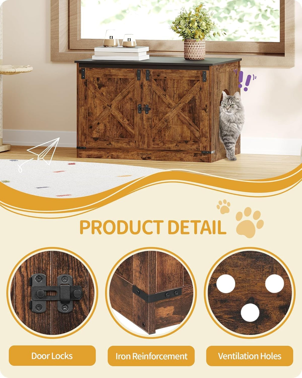 Hzuaneri cat litter box enclosure easy assembly with labeled parts