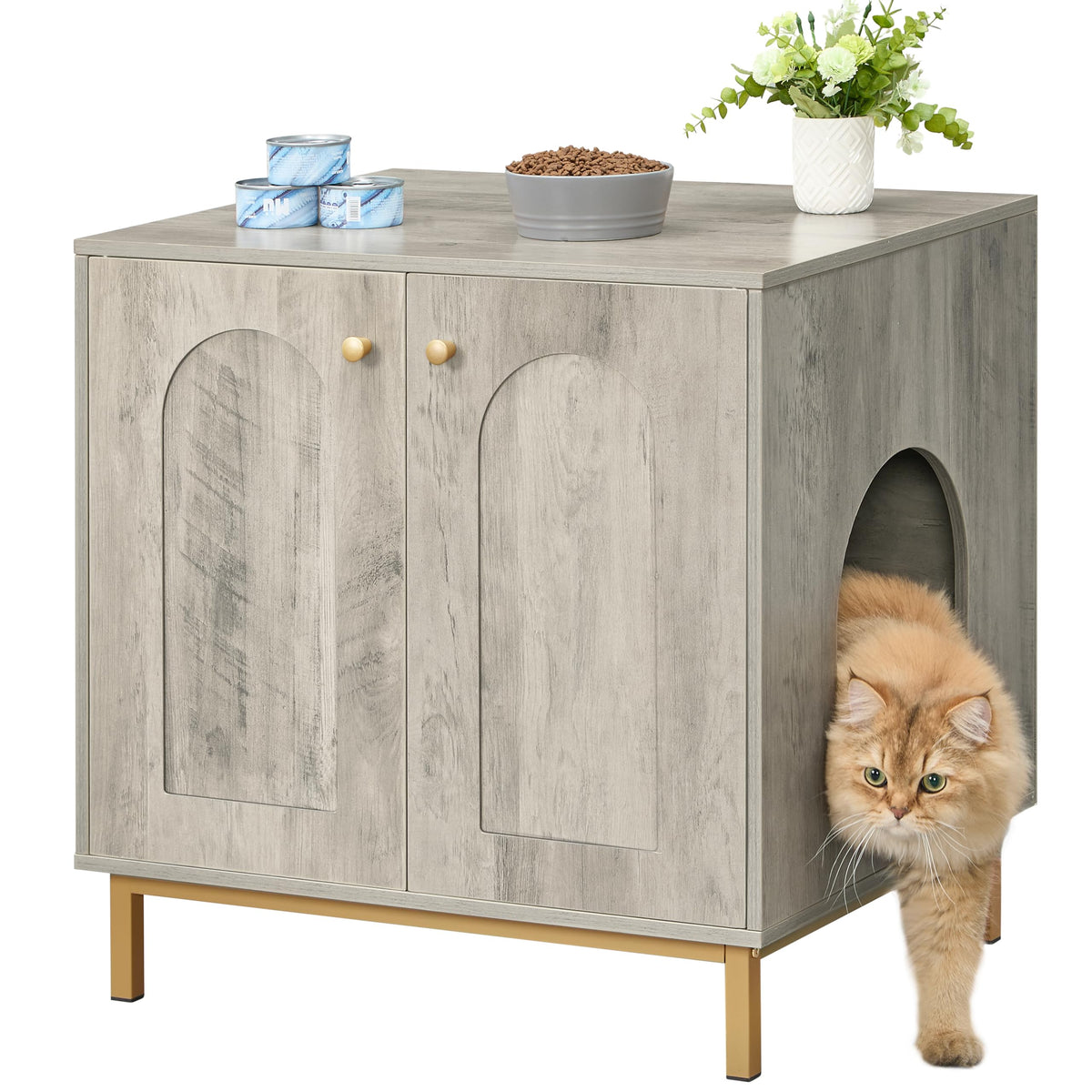 Hzuaneri Cat Litter Box Enclosure front view demonstrates discreet litter space for living rooms.