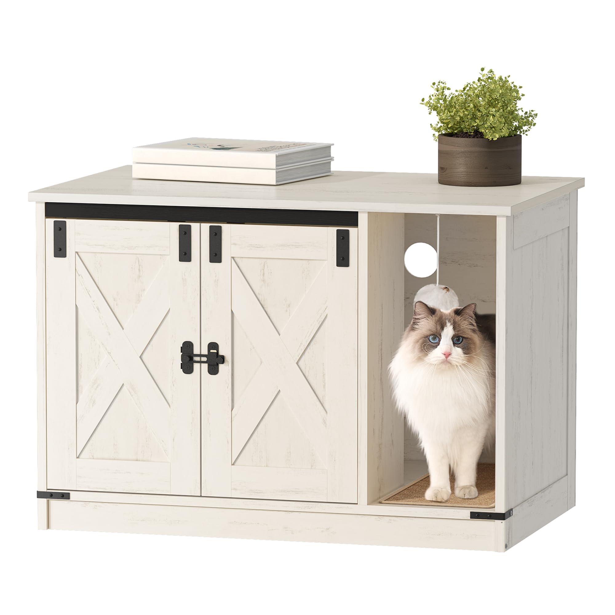 Hzuaneri cat litter box enclosure front view shows hidden design reduces odor and mess