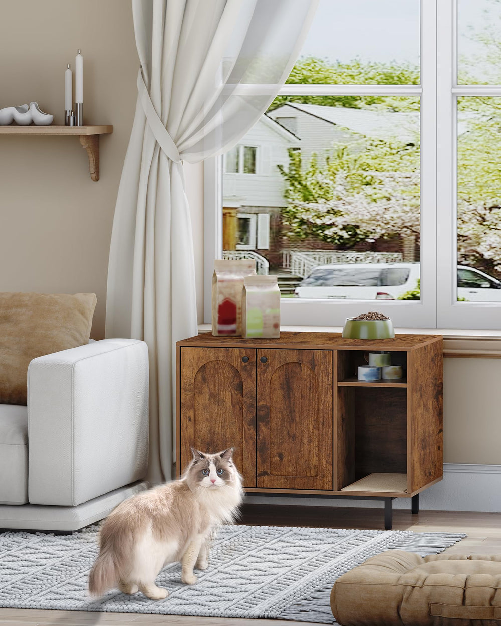 Hzuaneri cat litter box enclosure front view demonstrates easy access while maintaining decor.
