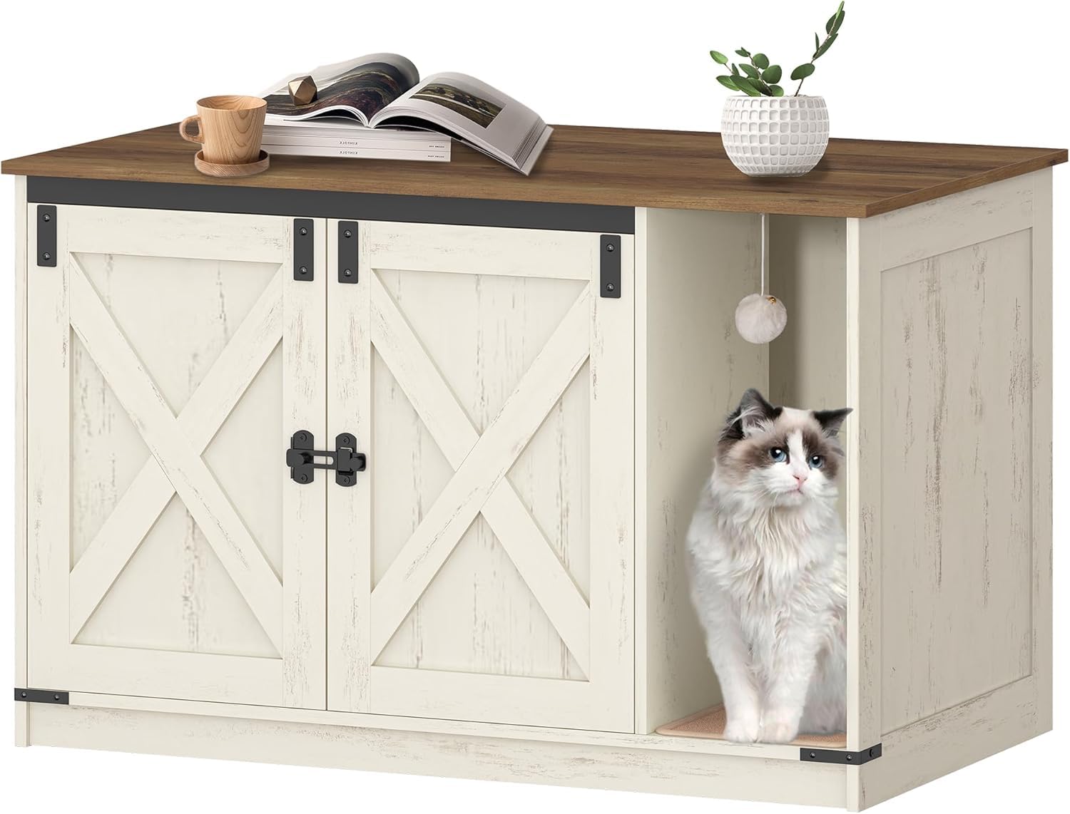 Hzuaneri cat litter box enclosure front view hiding litter and reducing visible mess.