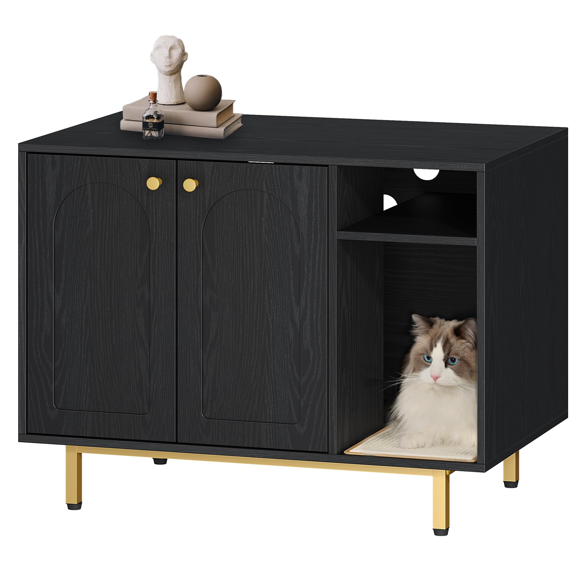 Hzuaneri CB01504G cat litter box enclosure front view with hidden space and modern finish