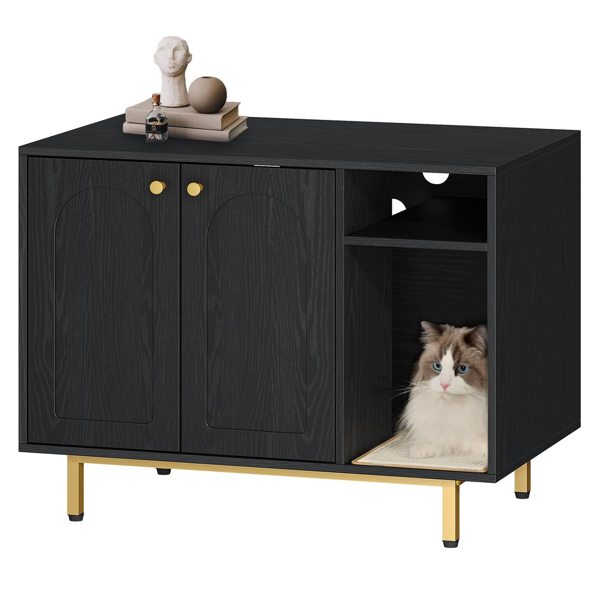 Hzuaneri CB01504G cat litter box enclosure front view with hidden space and modern finish