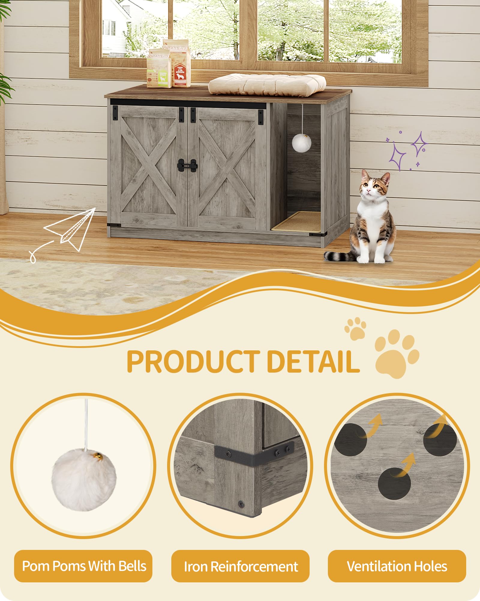 Hzuaneri cat litter box enclosure greige finish complements interiors.
