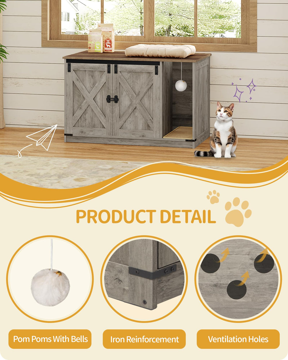 Hzuaneri cat litter box enclosure greige finish complements interiors.