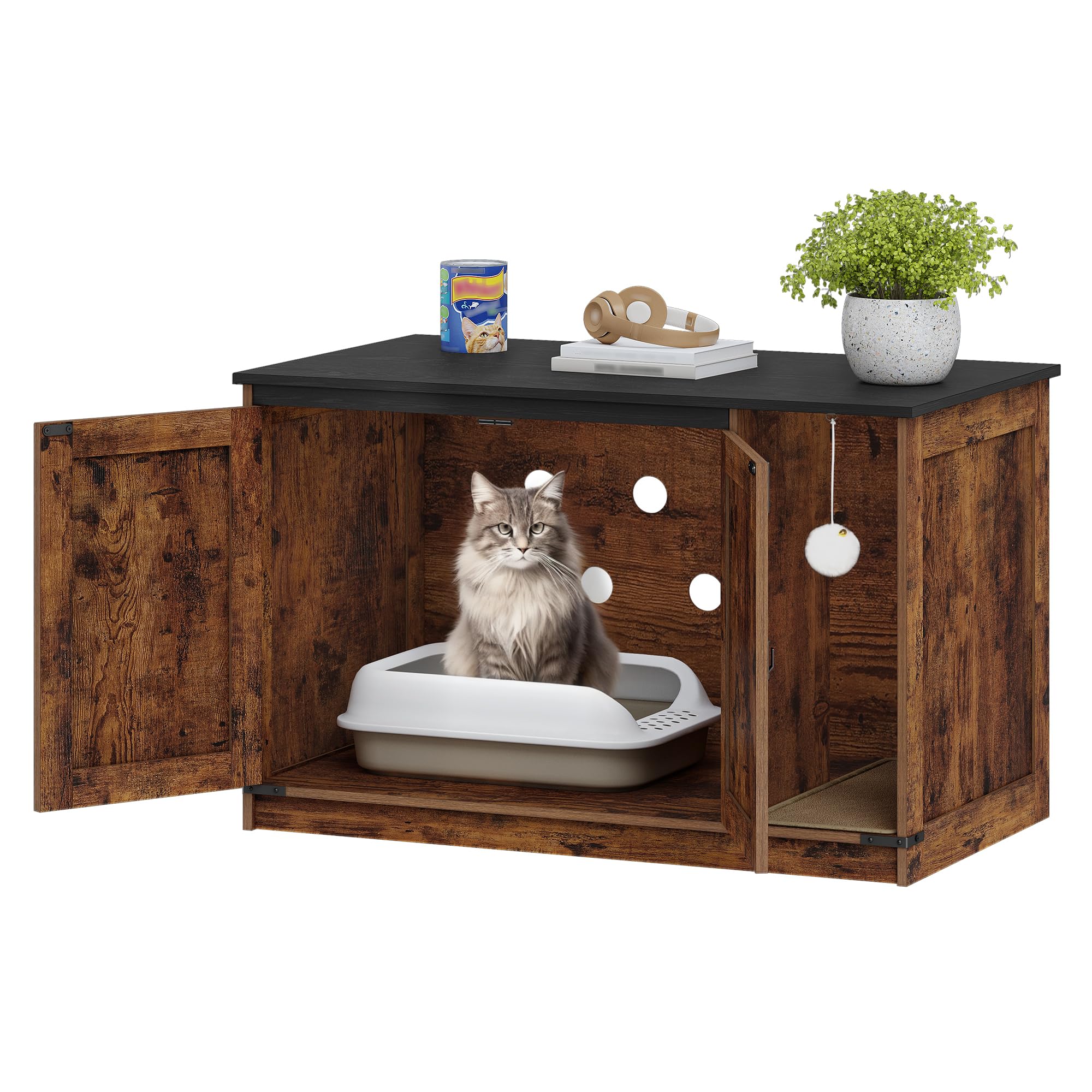 Hzuaneri cat-litter-box-enclosure-in-room-setup fits hallways or bedrooms with rustic charm.