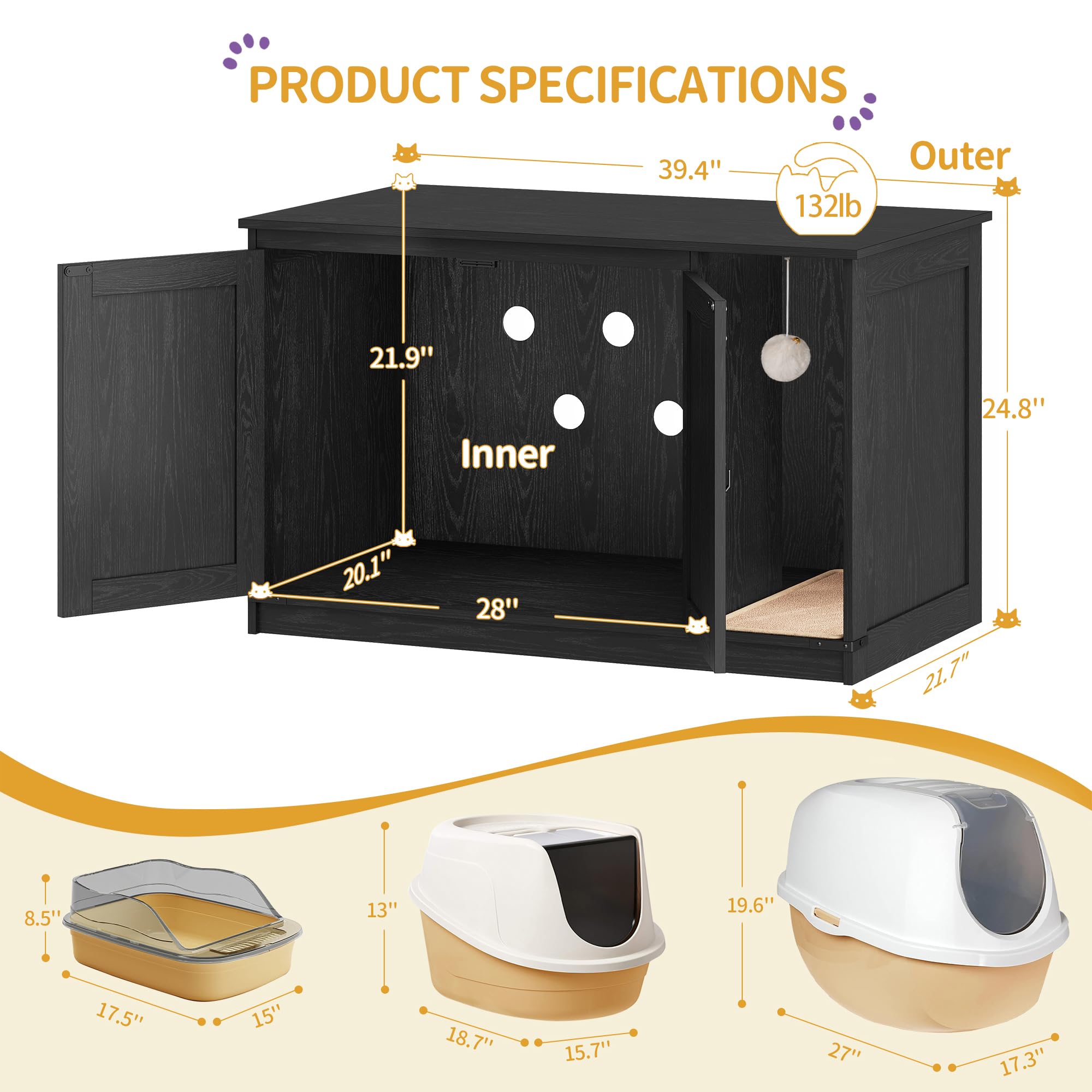 Hzuaneri cat-litter-box-enclosure interior carpet helps contain litter