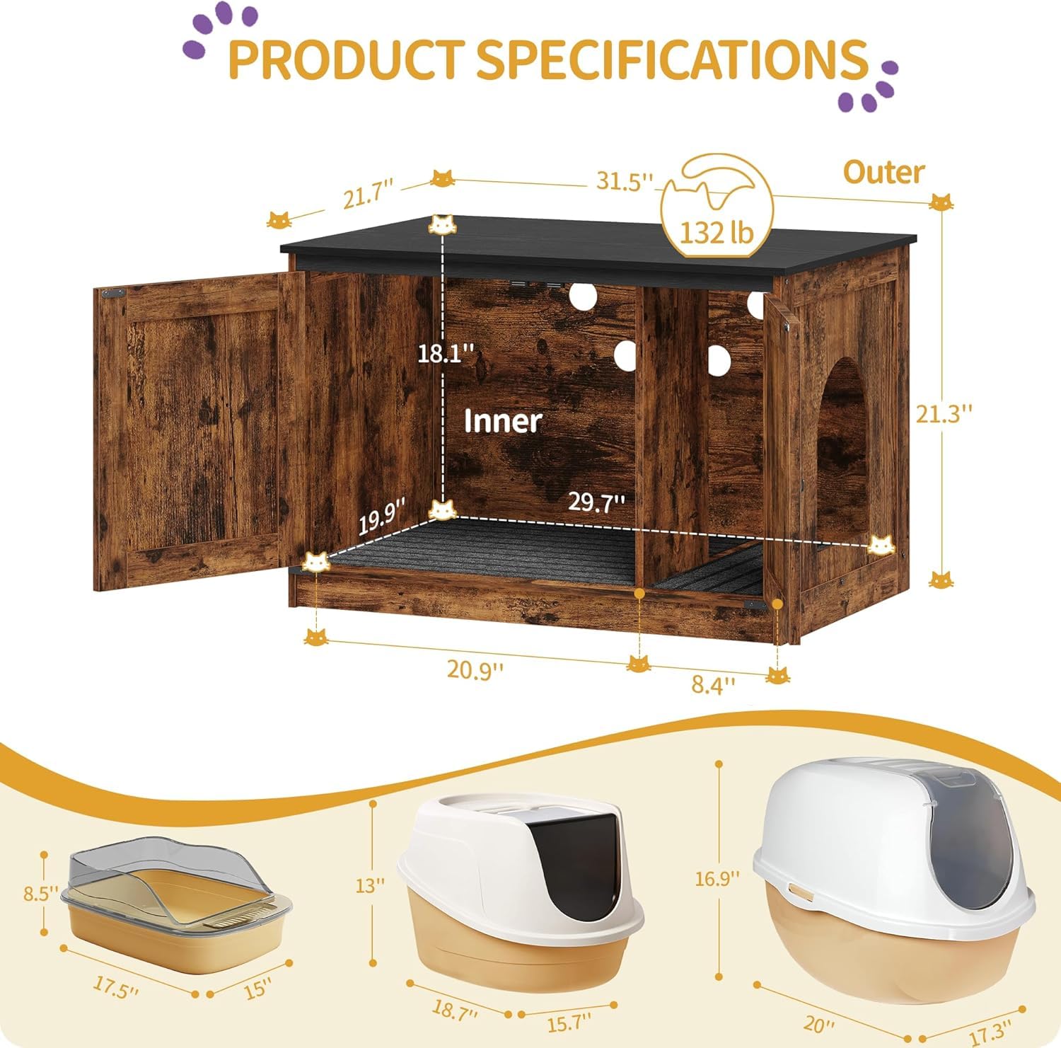 Hzuaneri cat litter box enclosure interior cushion for cat comfort