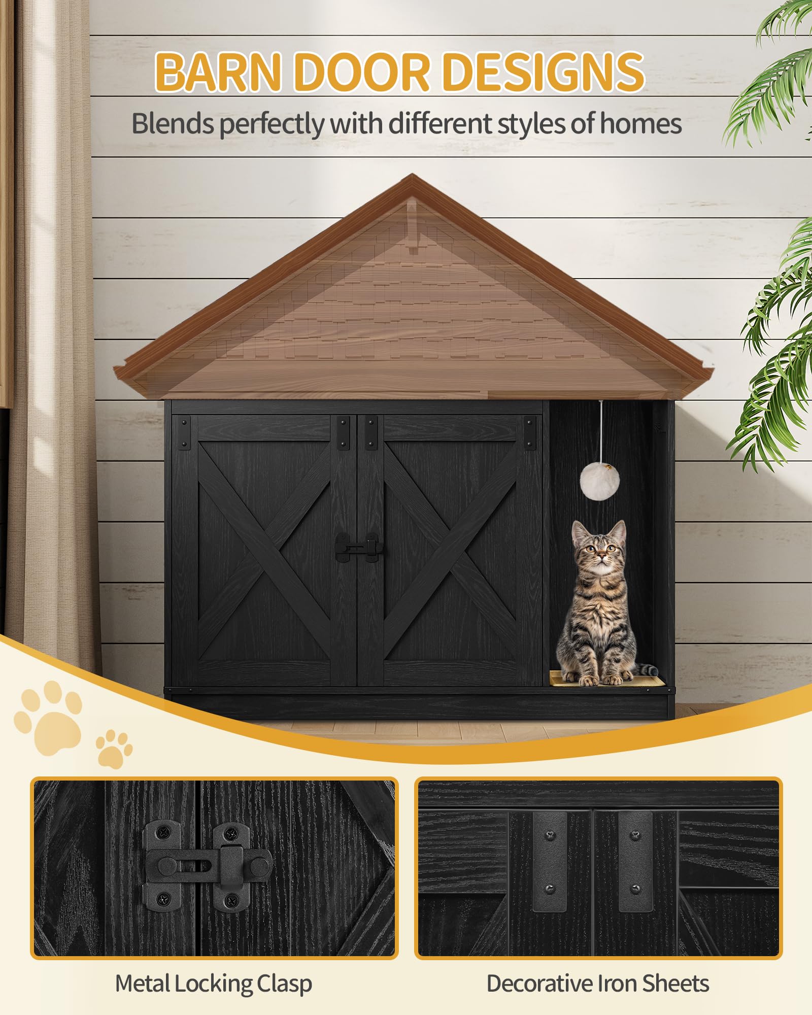 Hzuaneri cat-litter-box-enclosure secure latch prevents accidental openings