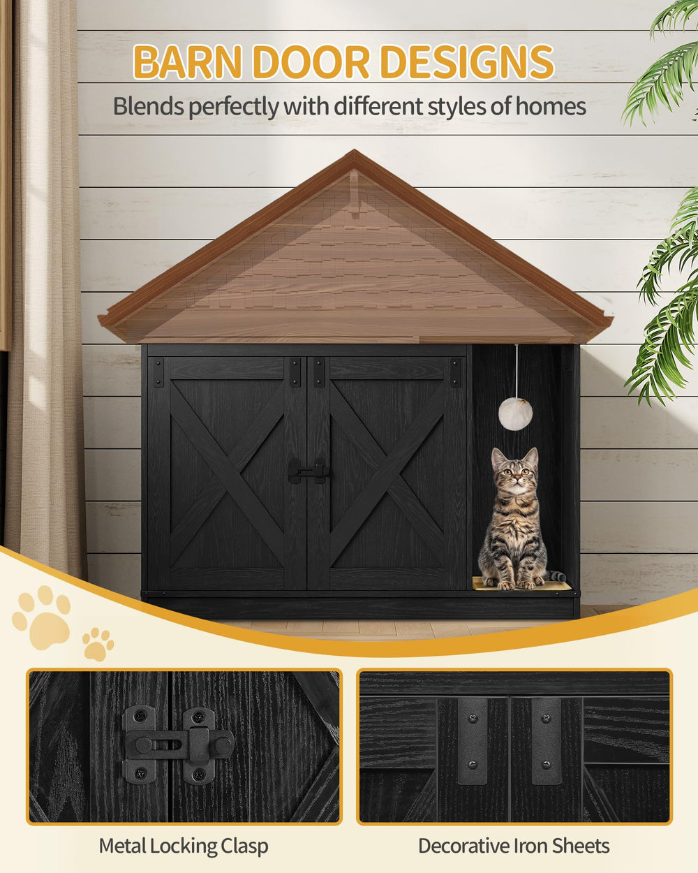 Hzuaneri cat-litter-box-enclosure secure latch prevents accidental openings