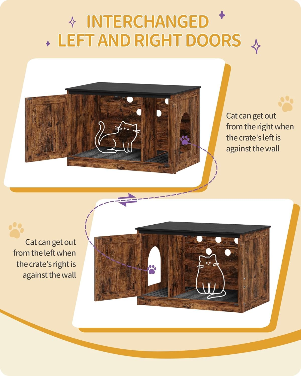 Hzuaneri cat litter box enclosure left door setup for flexible placement