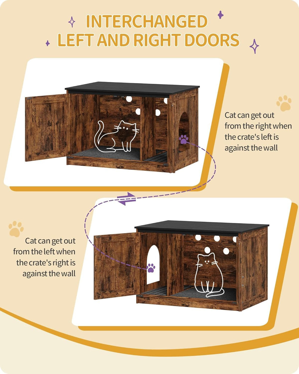 Hzuaneri cat litter box enclosure left door setup for flexible placement