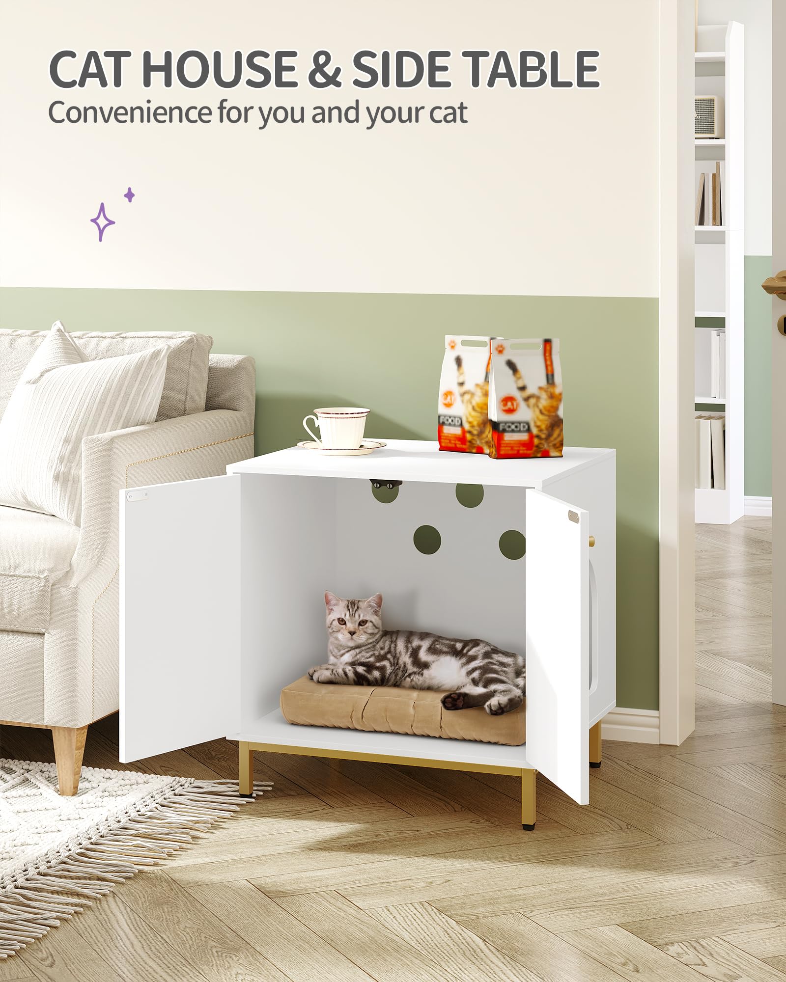 Hzuaneri cat litter enclosure in living room as stylish end table and hideaway