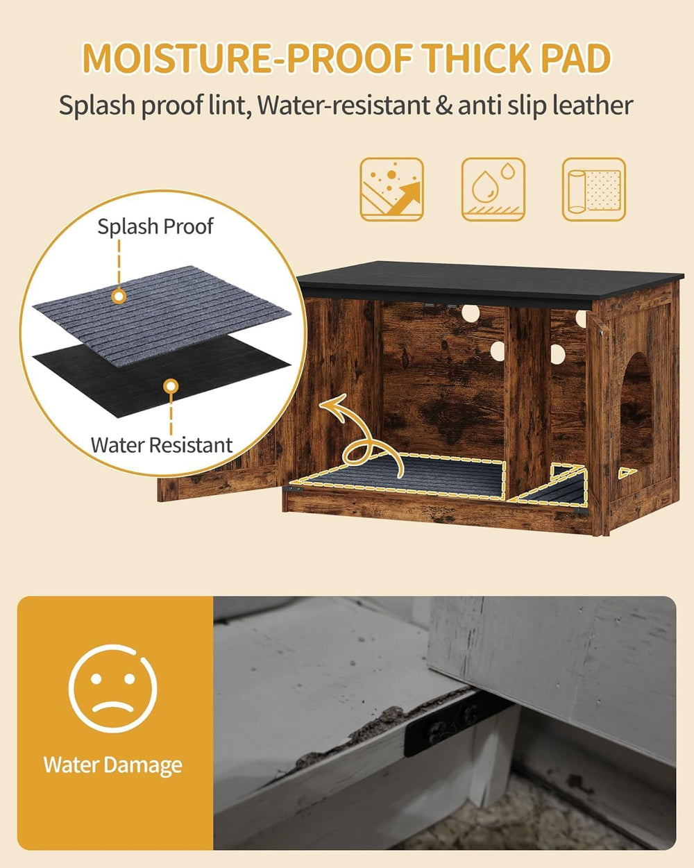 Hzuaneri cat litter box enclosure moisture and splash-proof pads protect the board
