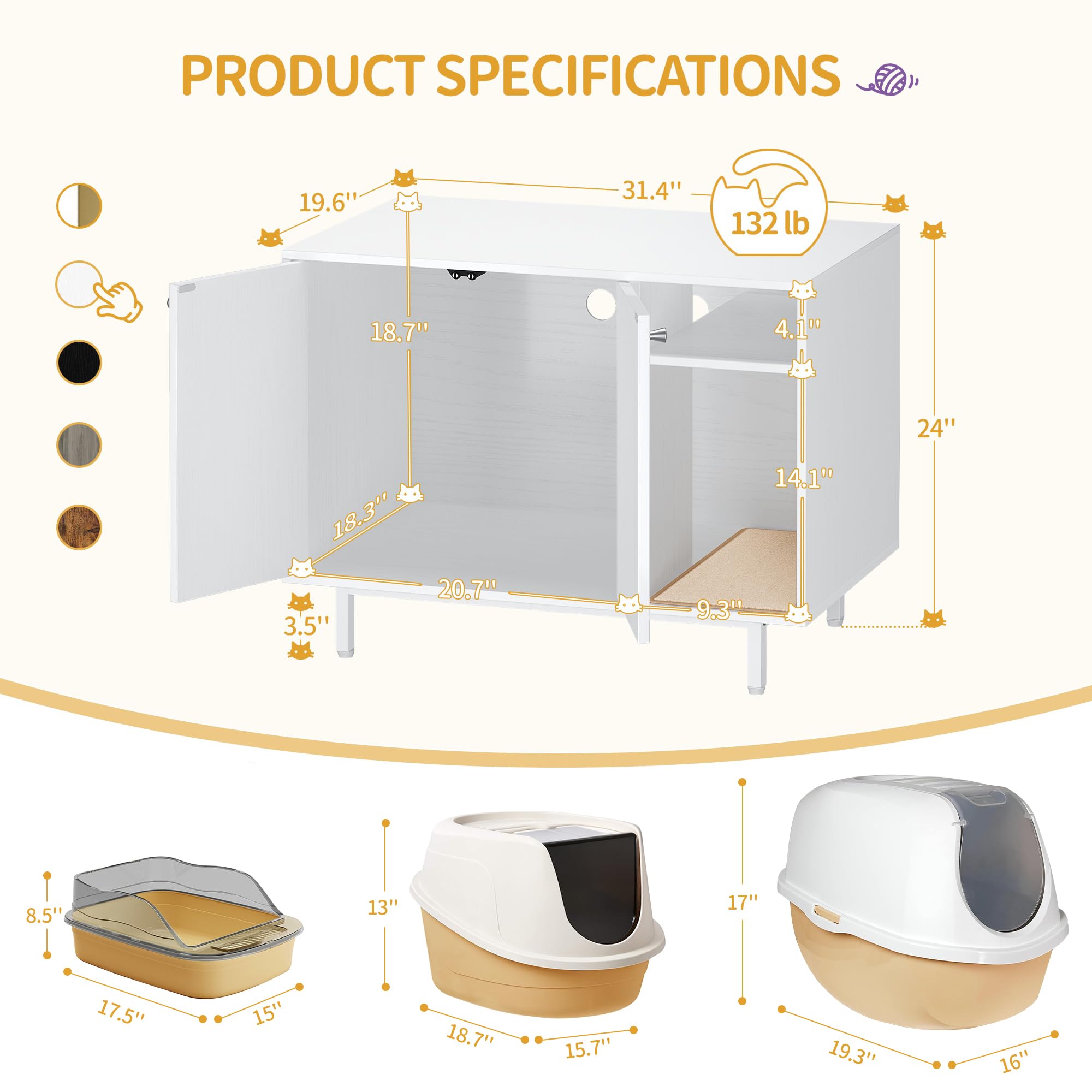 Hzuaneri cat litter box enclosure open door reveals hidden interior for privacy