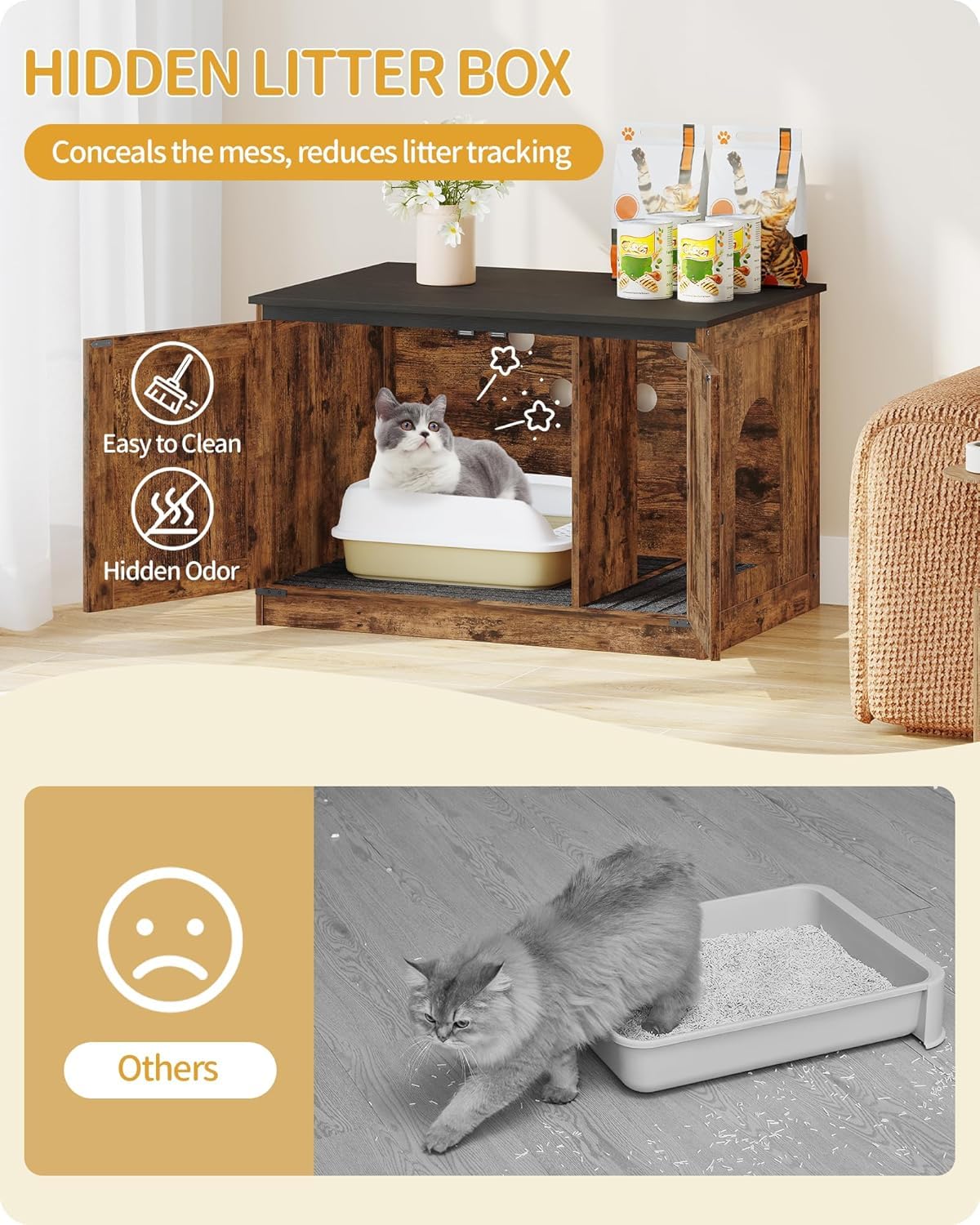 Hzuaneri cat litter box enclosure removable partition for larger boxes