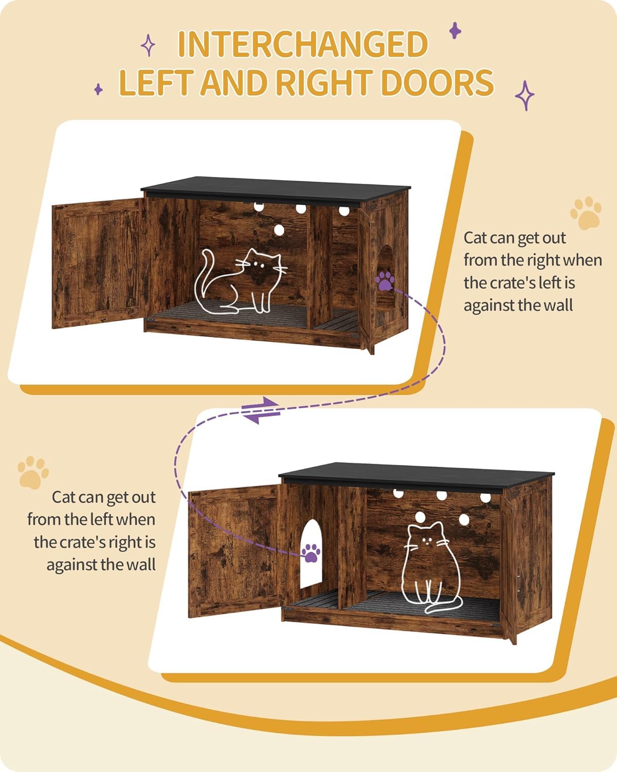 Hzuaneri cat litter box enclosure reversible entrance right enables space-optimized placement.