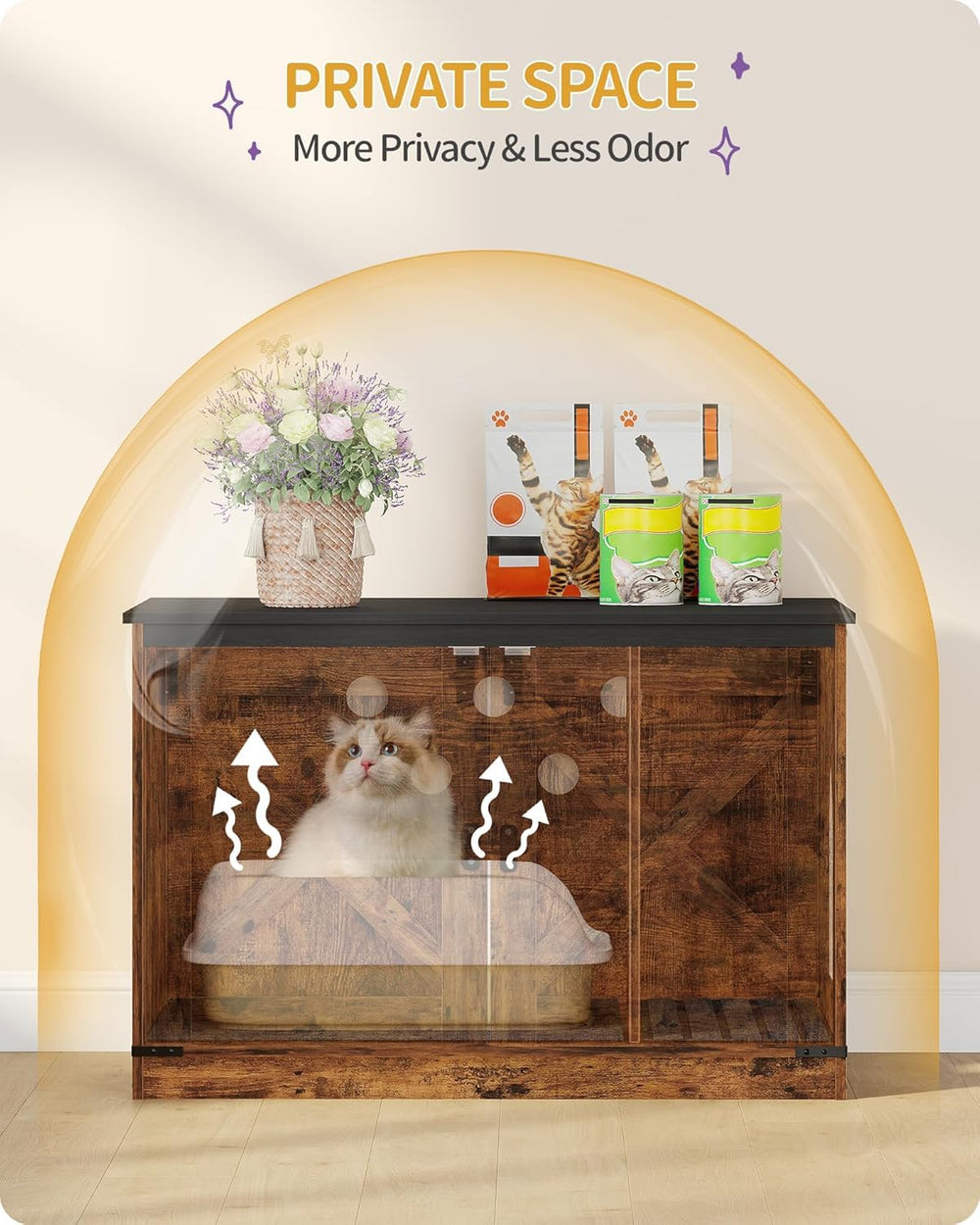 Hzuaneri cat litter box enclosure rustic barn-door design blends with decor