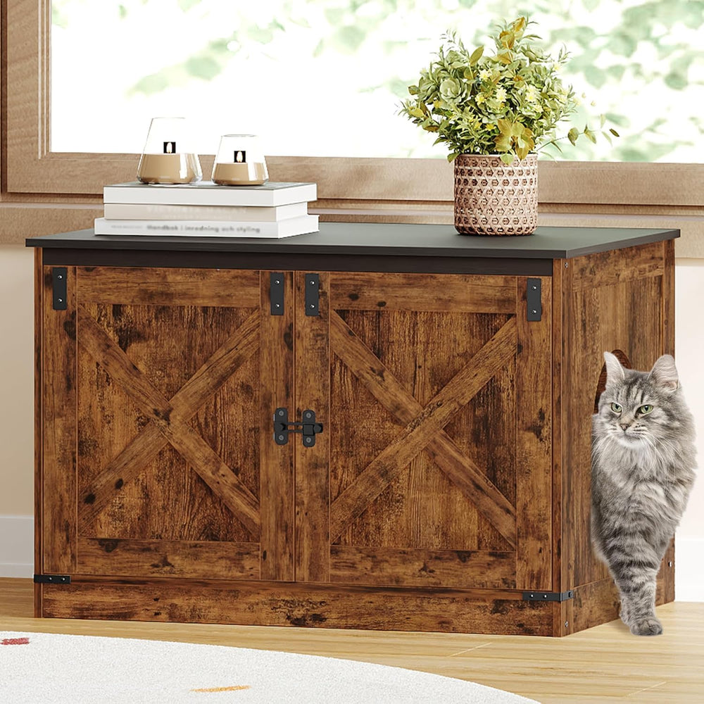 Hzuaneri cat litter box enclosure rustic front view showing discreet furniture