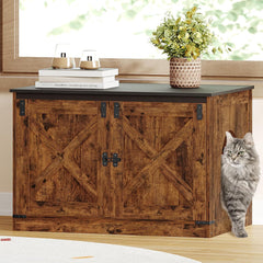 Hzuaneri cat litter box enclosure rustic front view showing discreet furniture