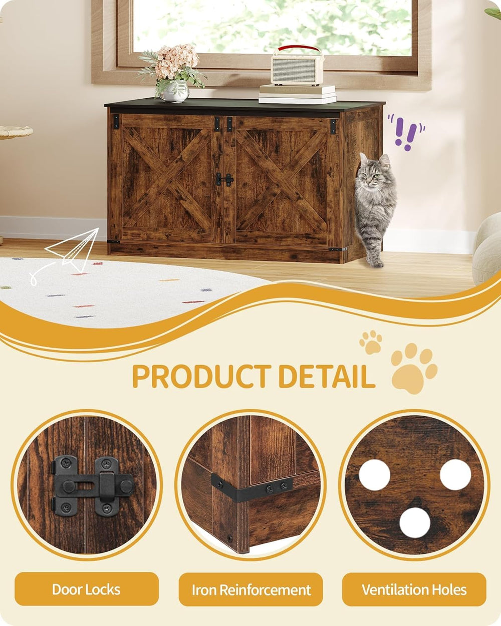 Hzuaneri cat litter box enclosure doubles as a side table beside seating.